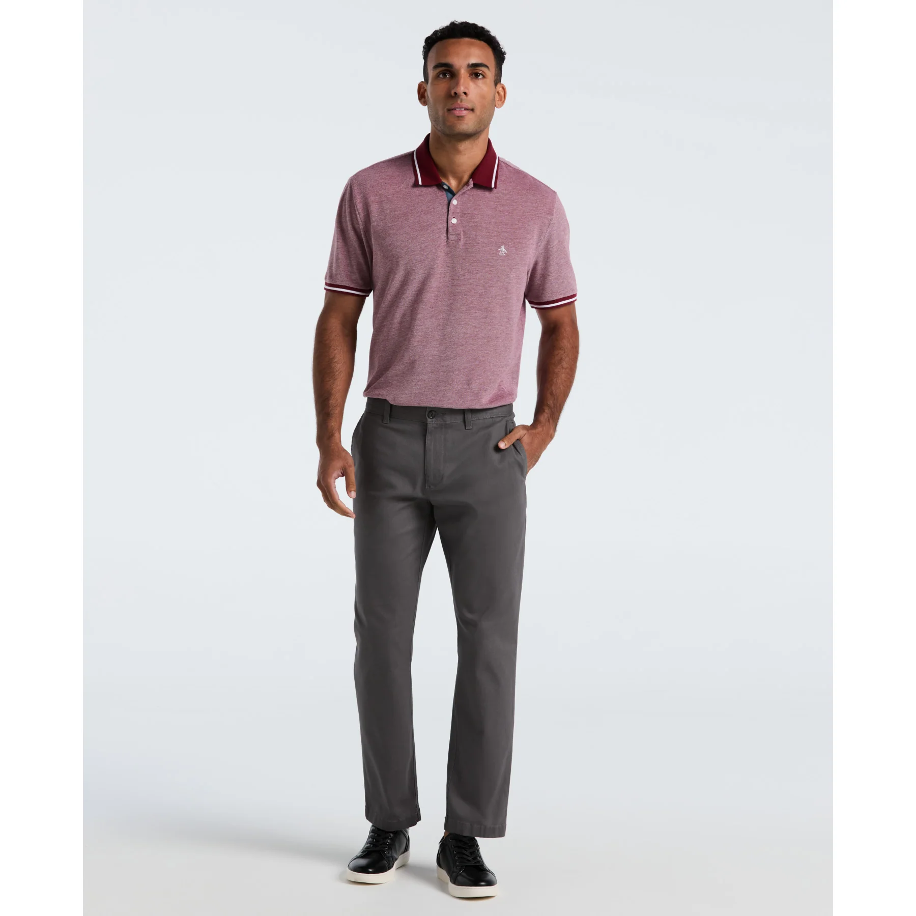 Birdseye Pique Tipped Polo Shirt In Cabernet - Image 4