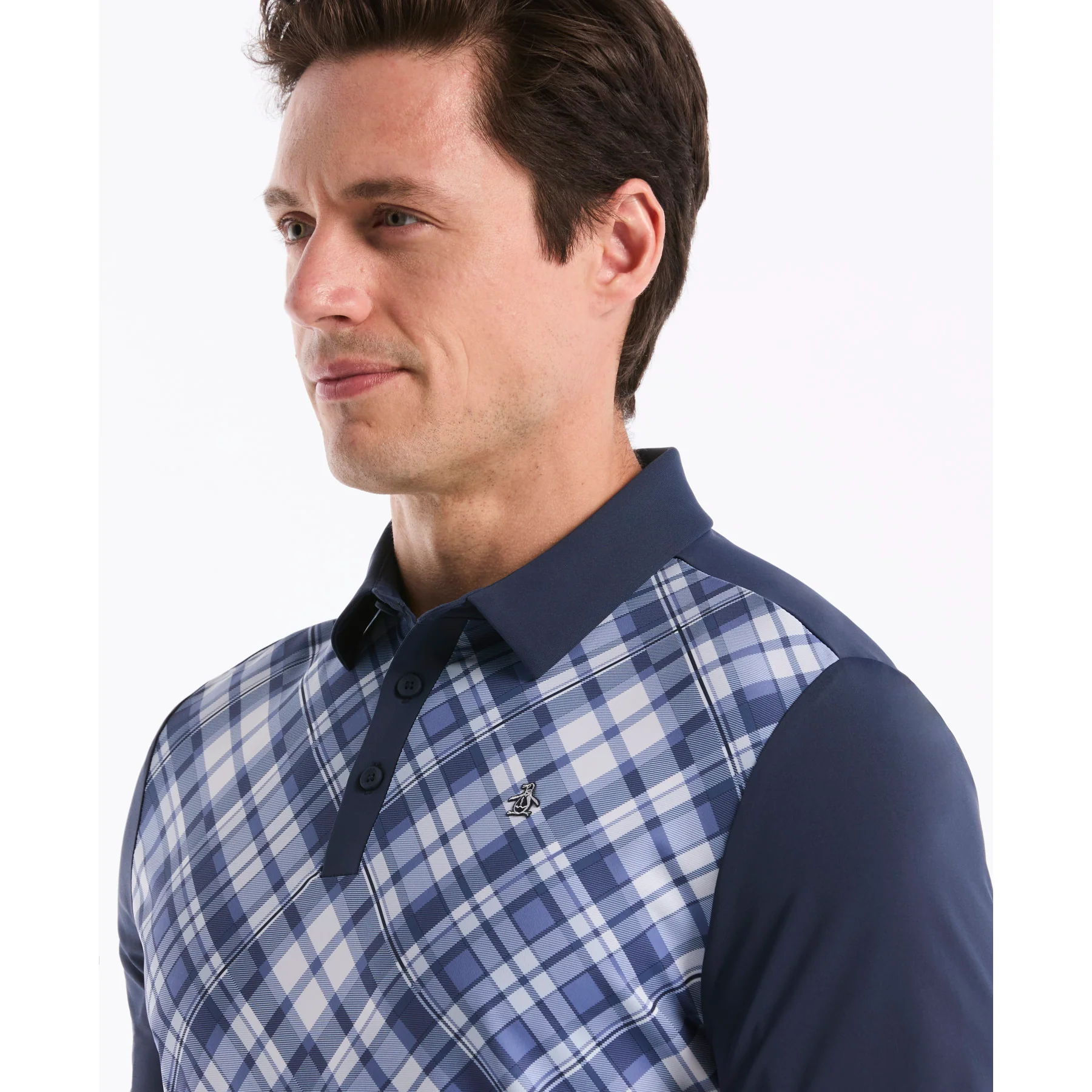 Block Madras Plaid Golf Polo In Black Iris - Image 3