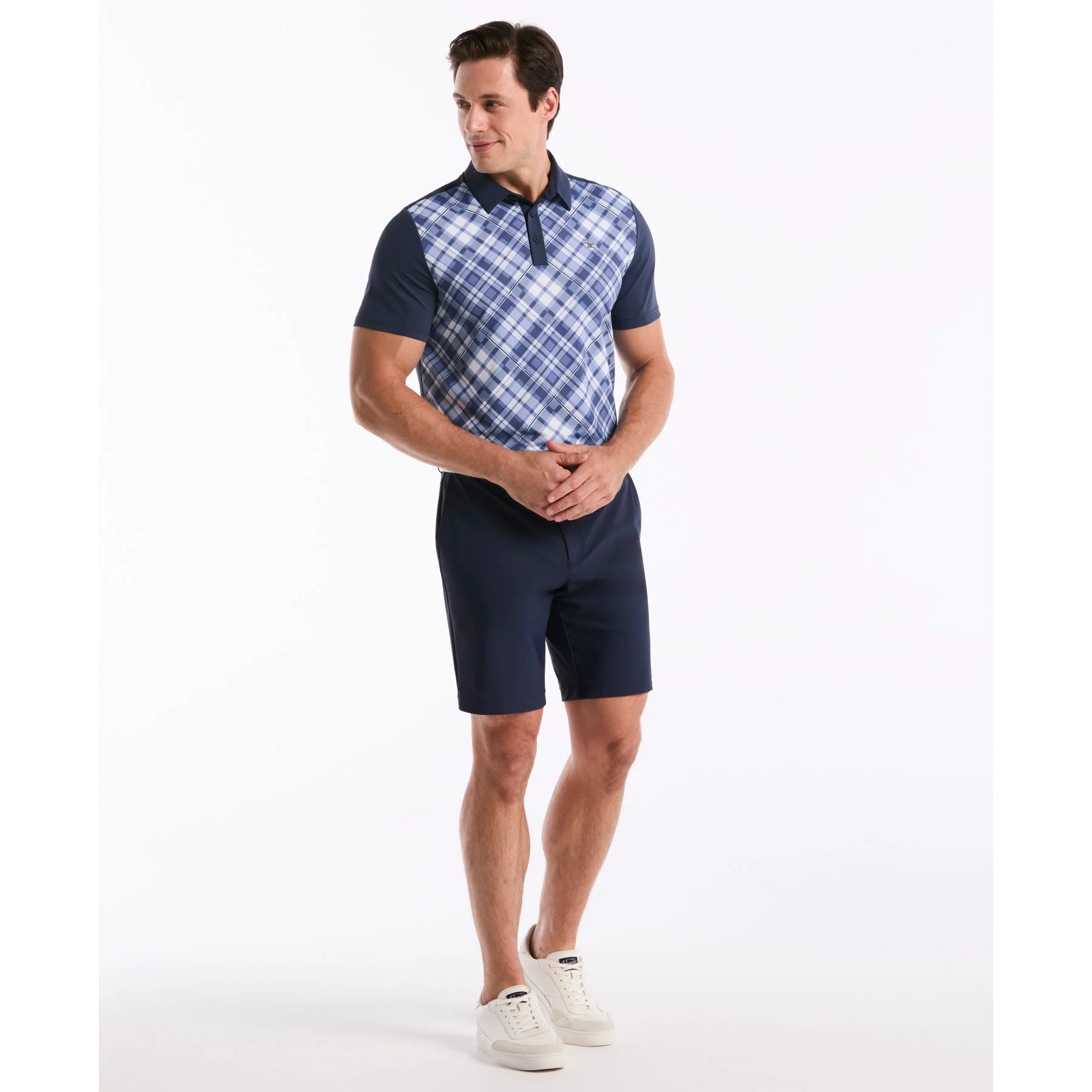 Block Madras Plaid Golf Polo In Black Iris - Image 4