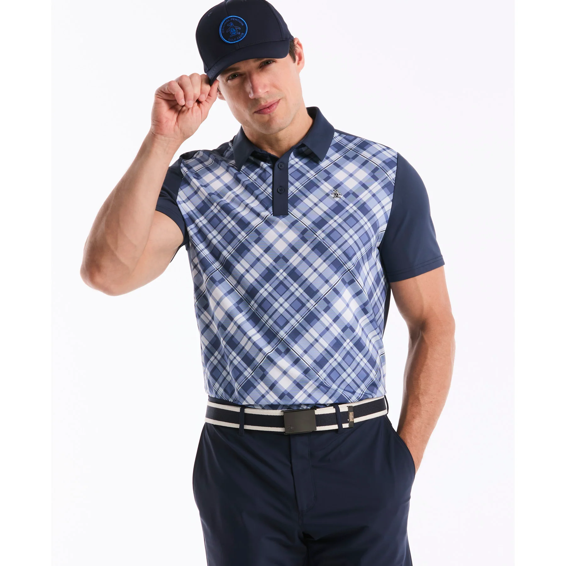 Block Madras Plaid Golf Polo In Black Iris - Image 5