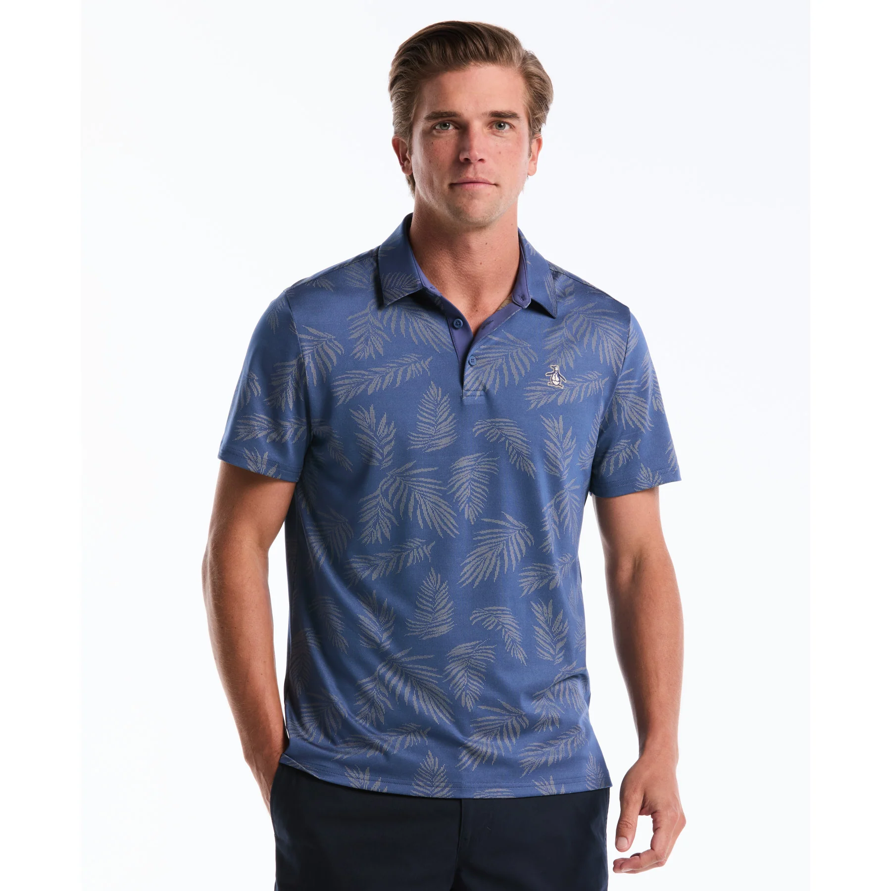 Botanical Jacquard Golf Polo In True Navy