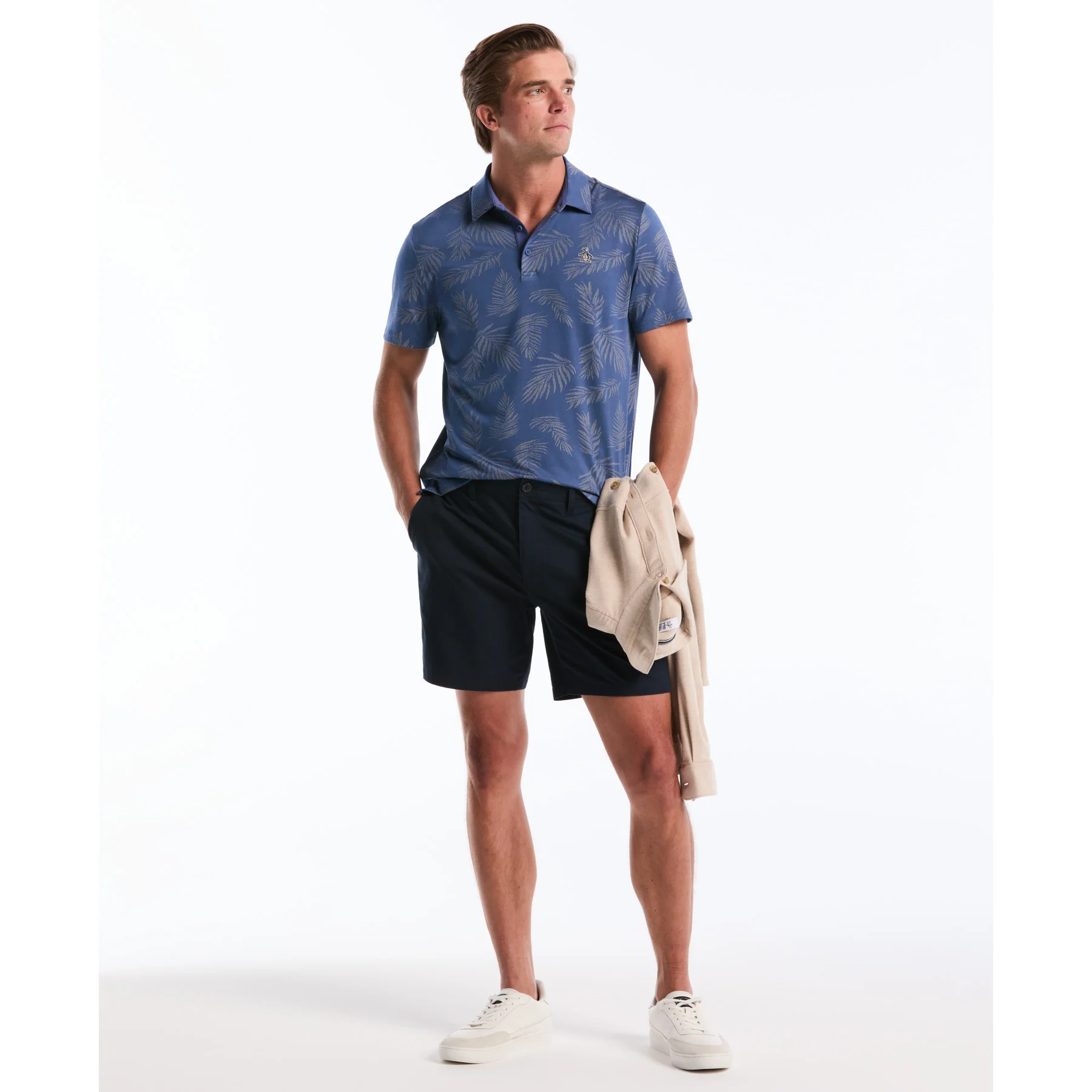 Botanical Jacquard Golf Polo In True Navy - Image 5