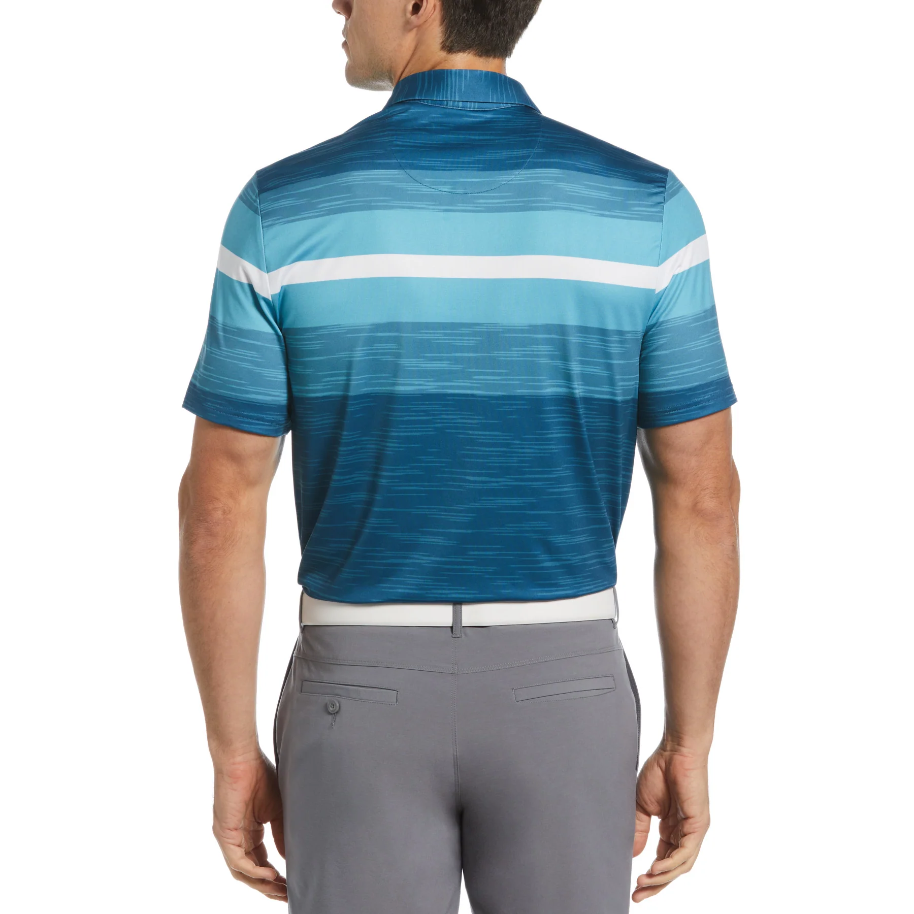 Colour Block Engineered Marl Stripe Golf Polo Shirt In Corsair - Image 2