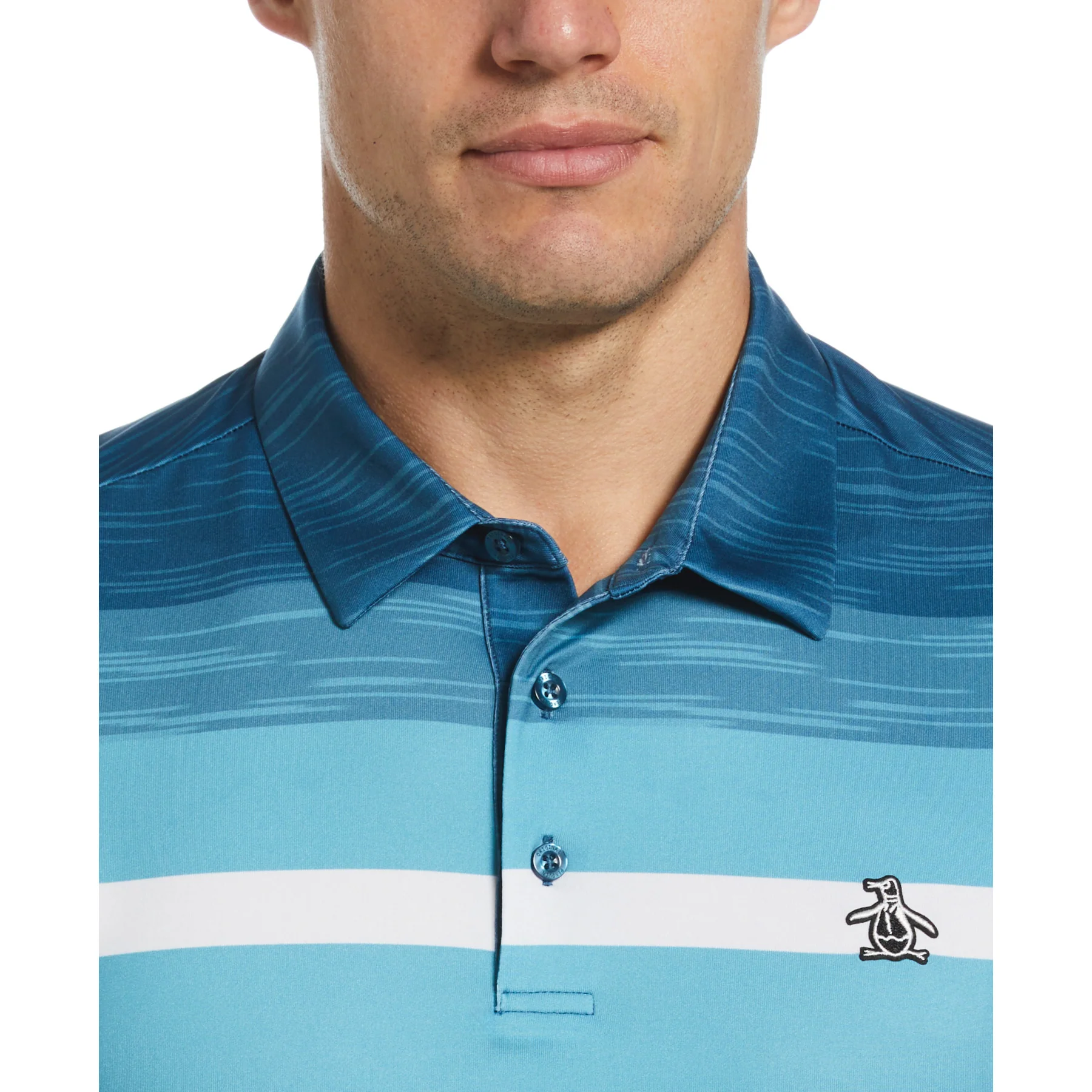 Colour Block Engineered Marl Stripe Golf Polo Shirt In Corsair - Image 3
