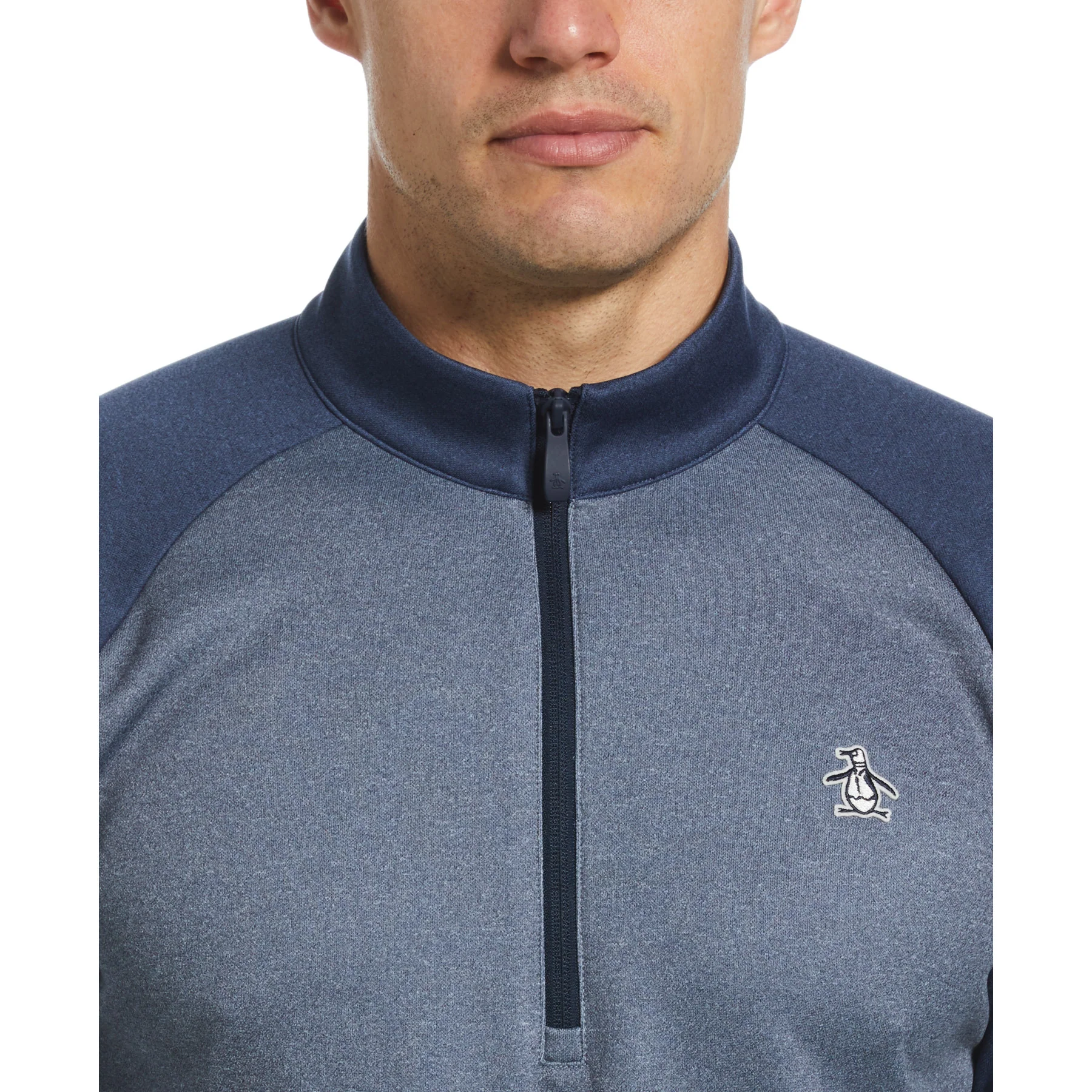 Colour Block 1/4 Zip Pullover In Black Iris Bijou Heather - Image 3