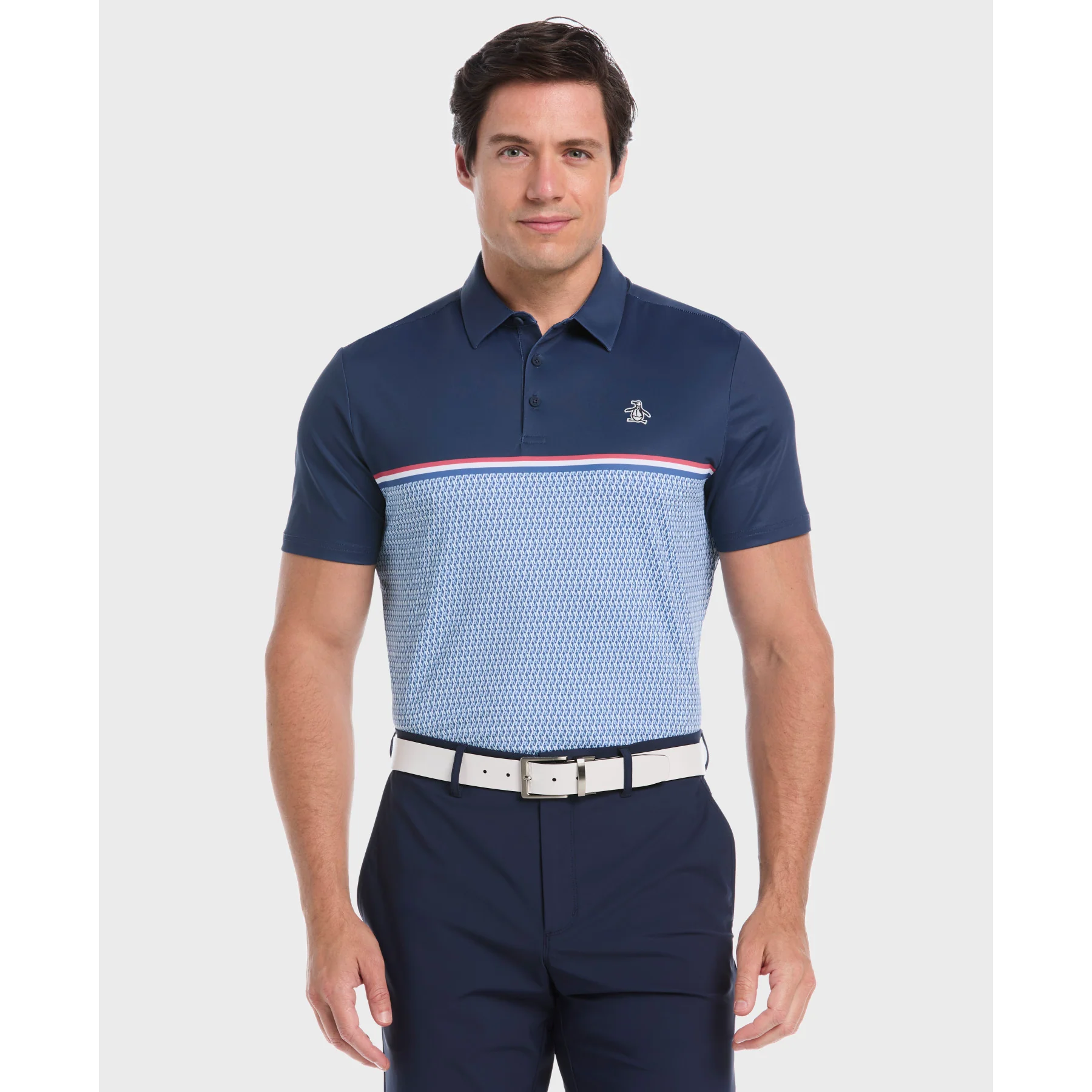 Colour Block P Print Golf Polo In Black Iris
