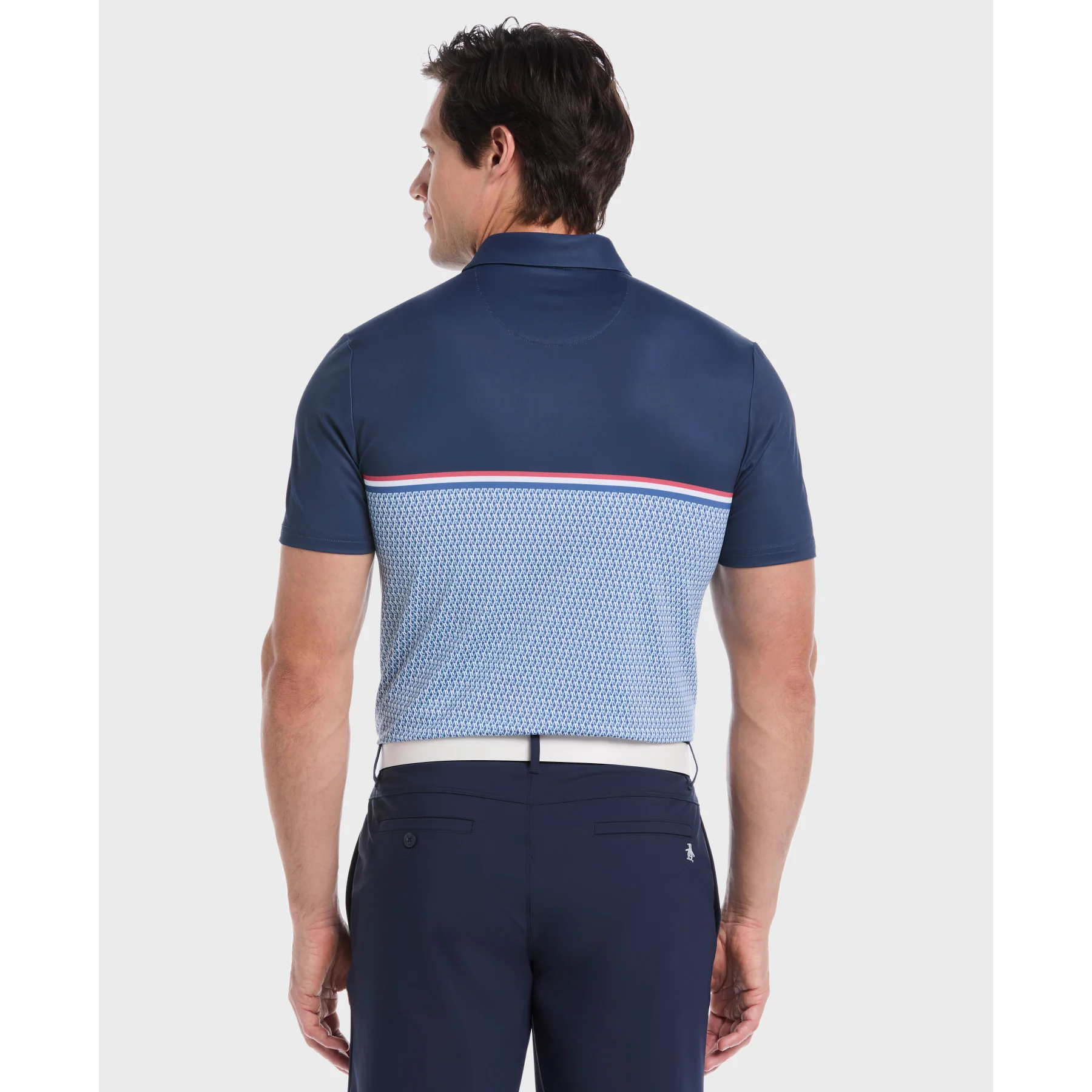 Colour Block P Print Golf Polo In Black Iris - Image 2