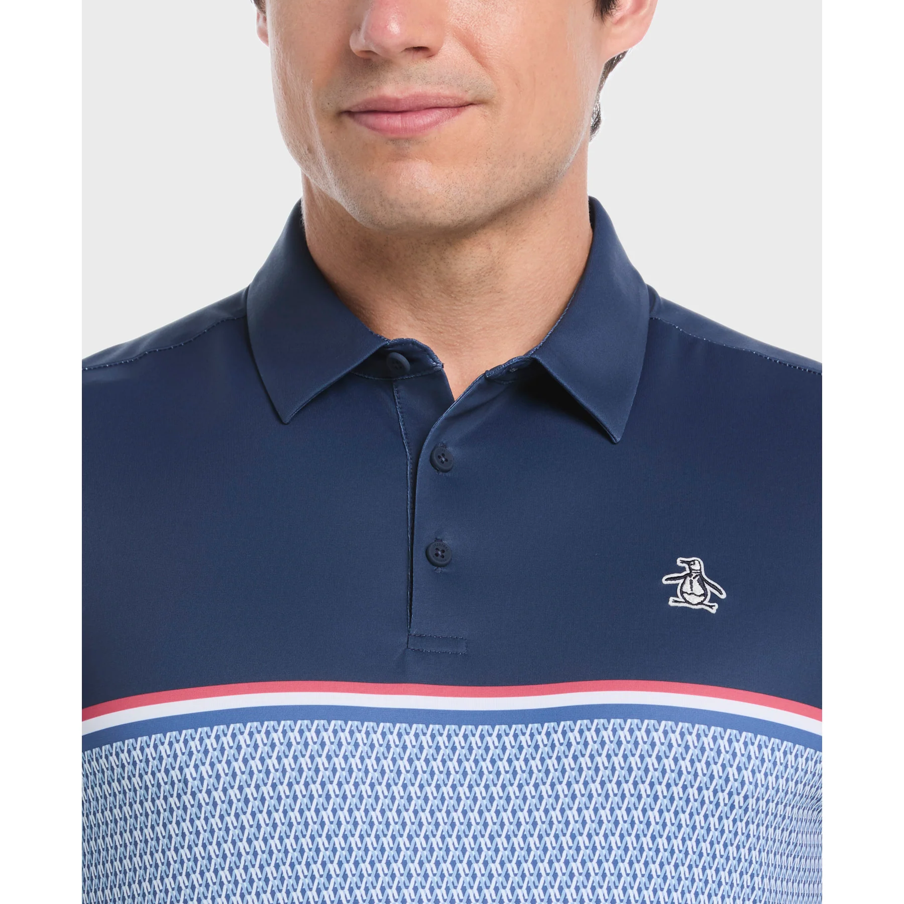 Colour Block P Print Golf Polo In Black Iris - Image 3