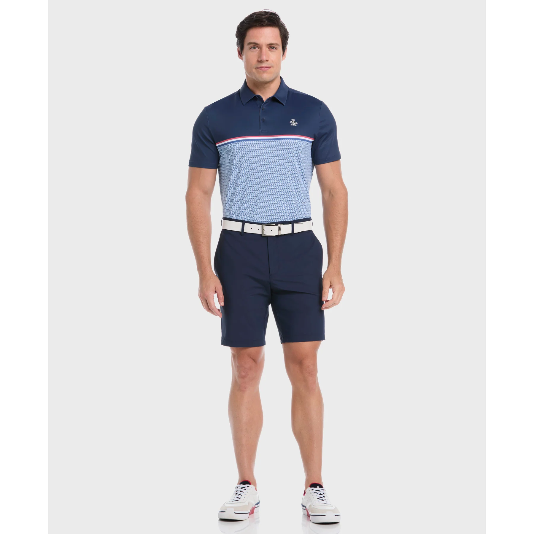 Colour Block P Print Golf Polo In Black Iris - Image 4