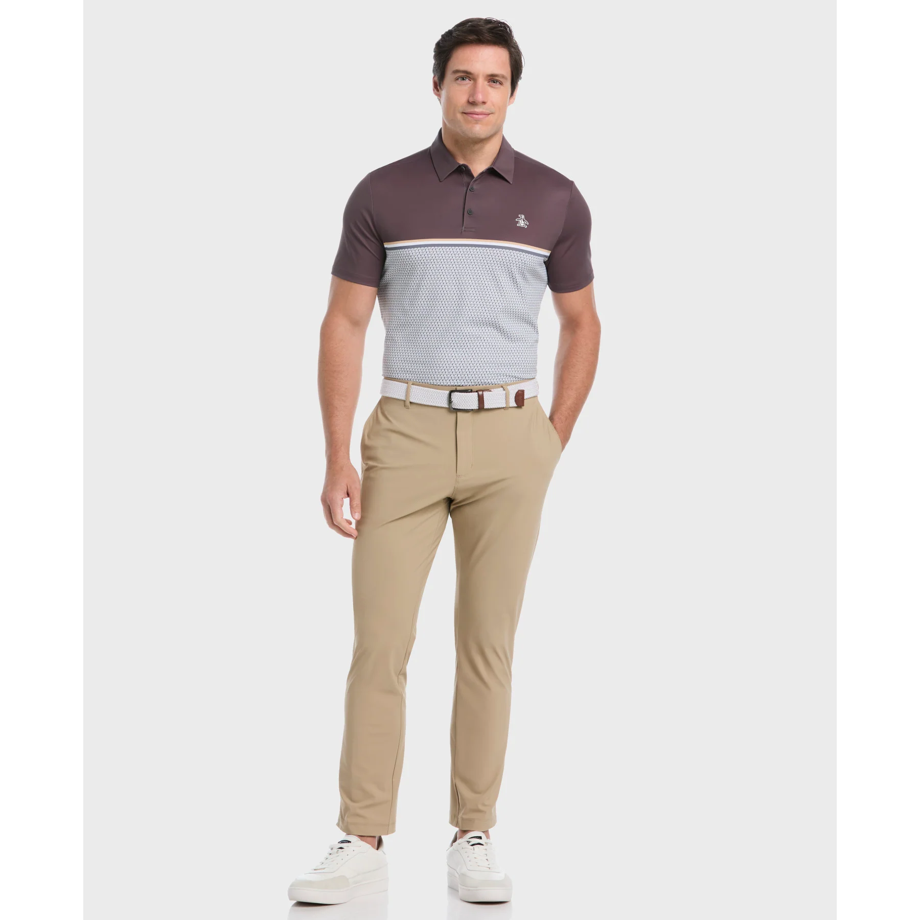 Colour Block P Print Golf Polo In Asphalt - Image 4