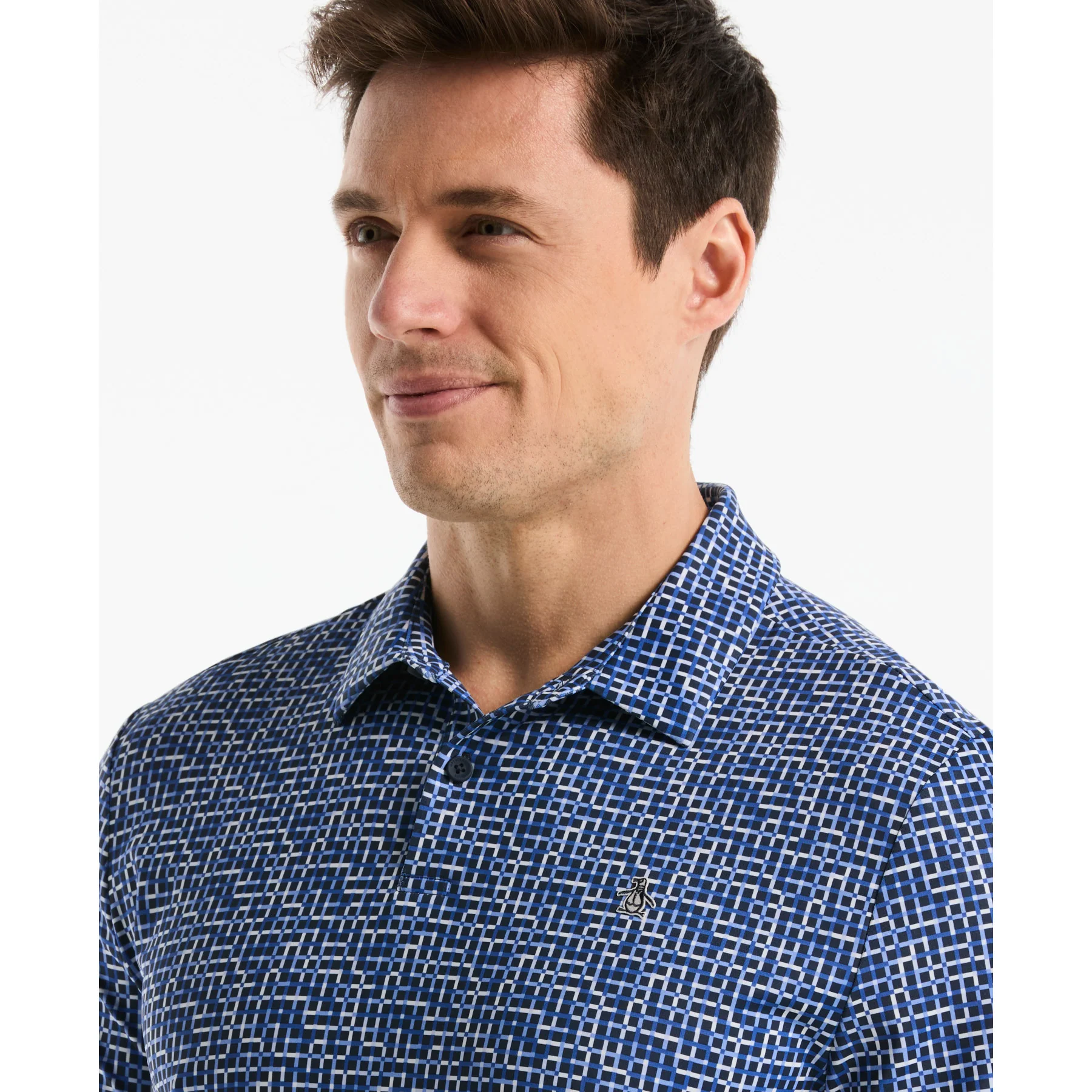 Colour Theory Gingham Golf Polo In Black Iris - Image 3
