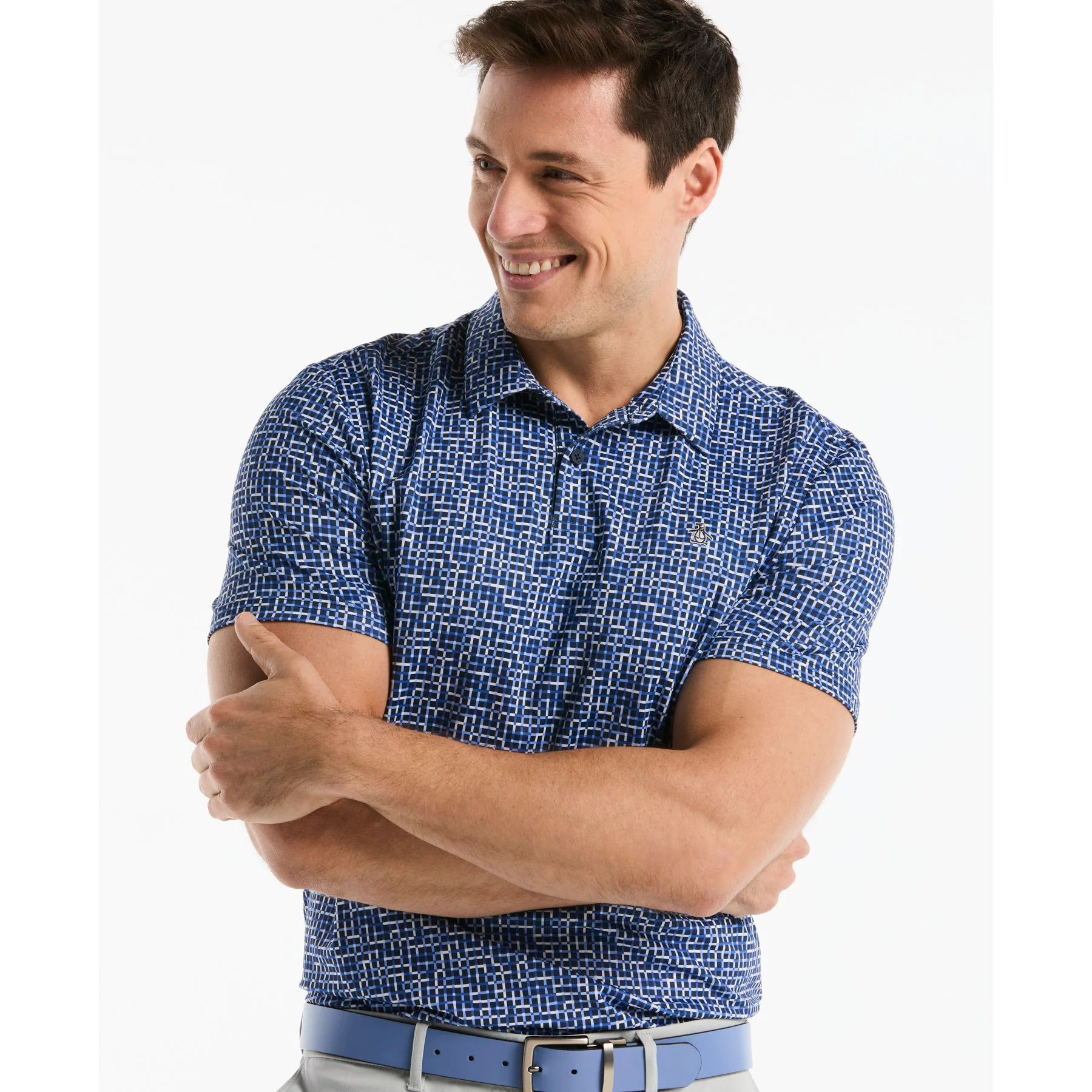 Colour Theory Gingham Golf Polo In Black Iris - Image 5