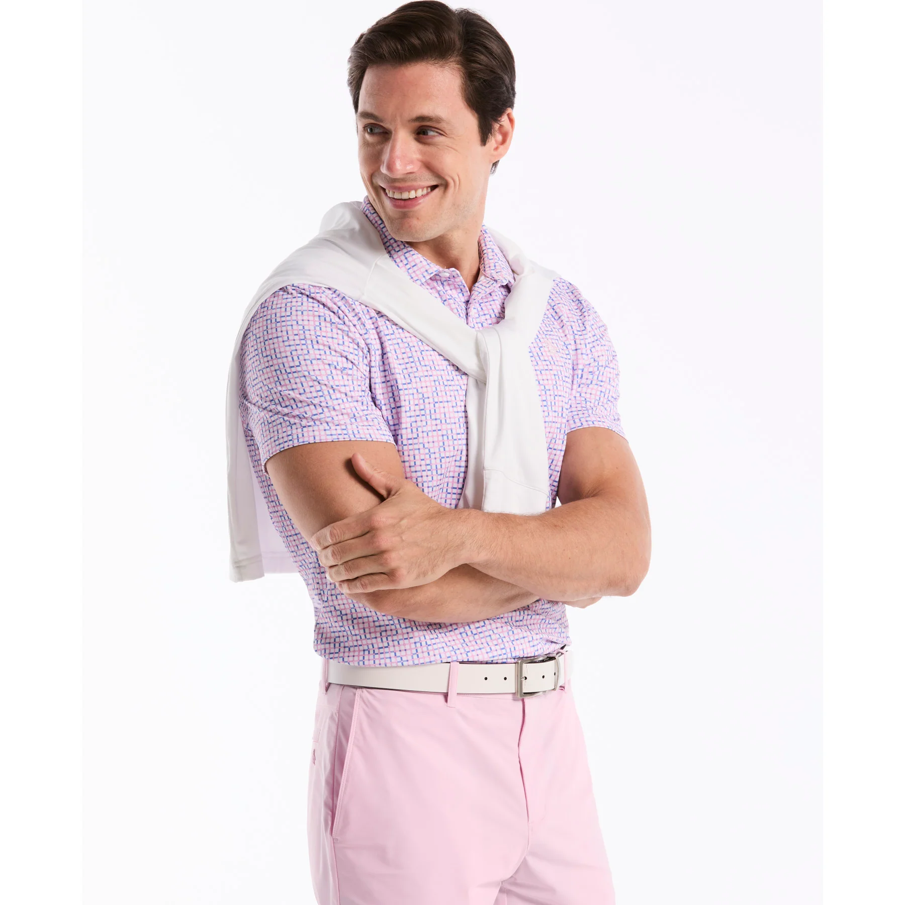 Colour Theory Gingham Golf Polo In Pirouette - Image 5
