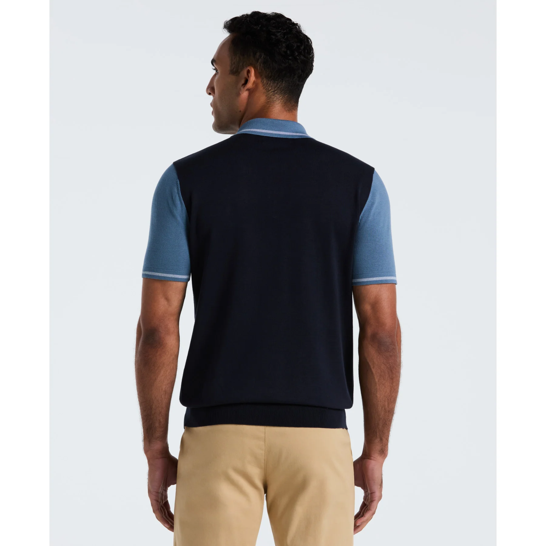 Colourblock Sweater Polo In Dark Sapphire - Image 2