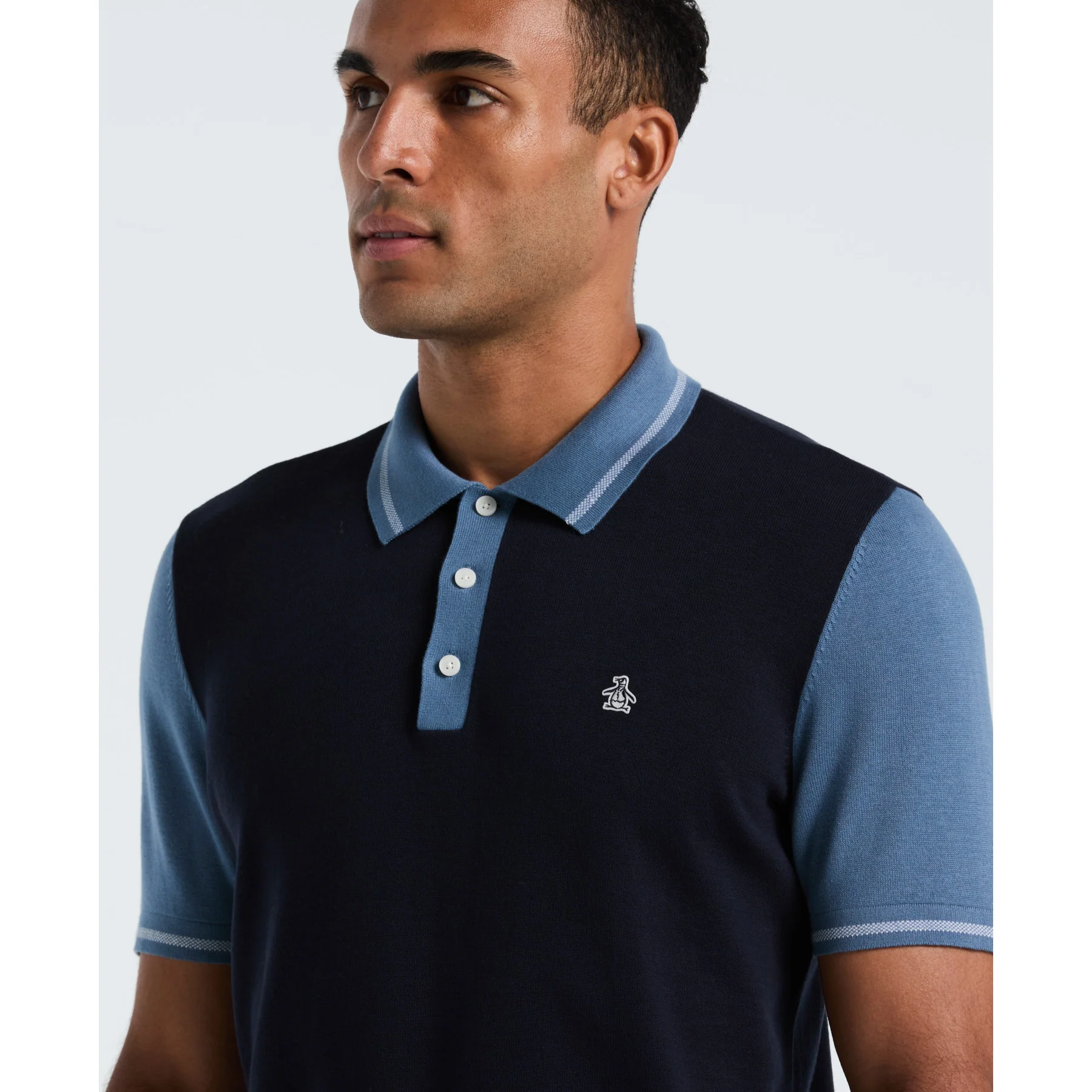 Colourblock Sweater Polo In Dark Sapphire - Image 3