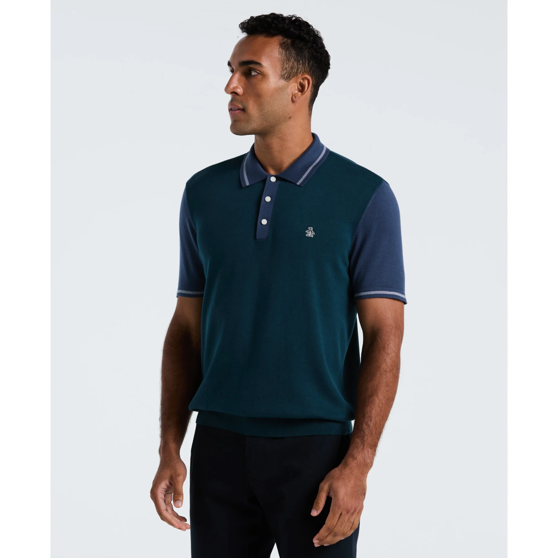 Colourblock Sweater Polo In Reflecting Pond