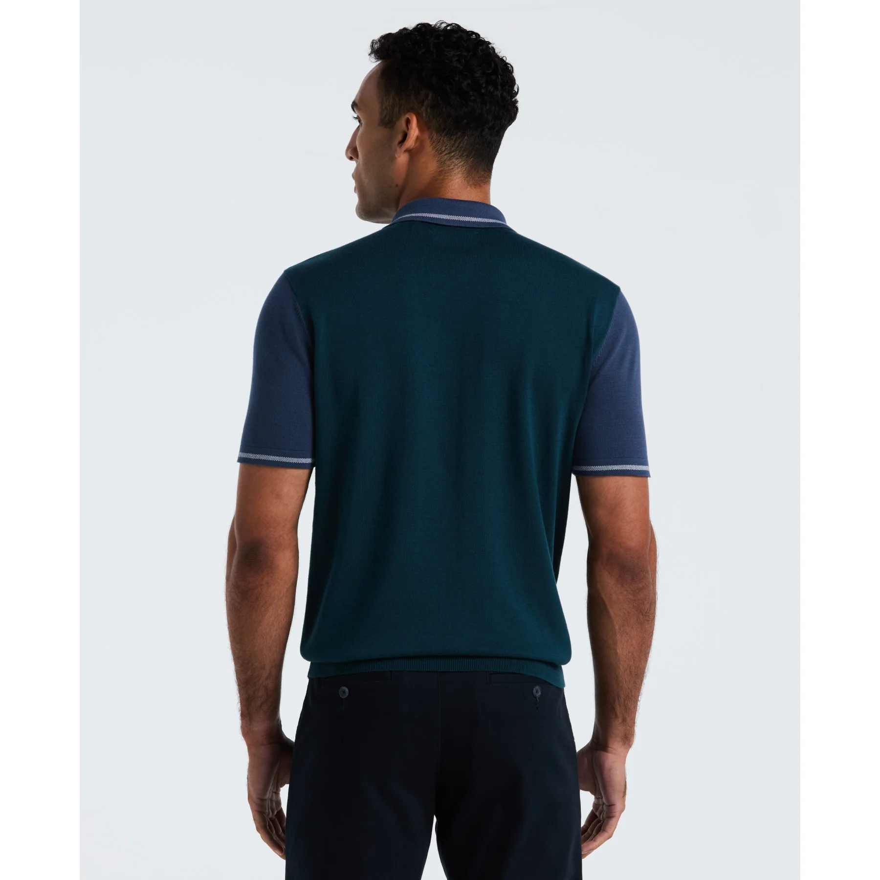 Colourblock Sweater Polo In Reflecting Pond - Image 2