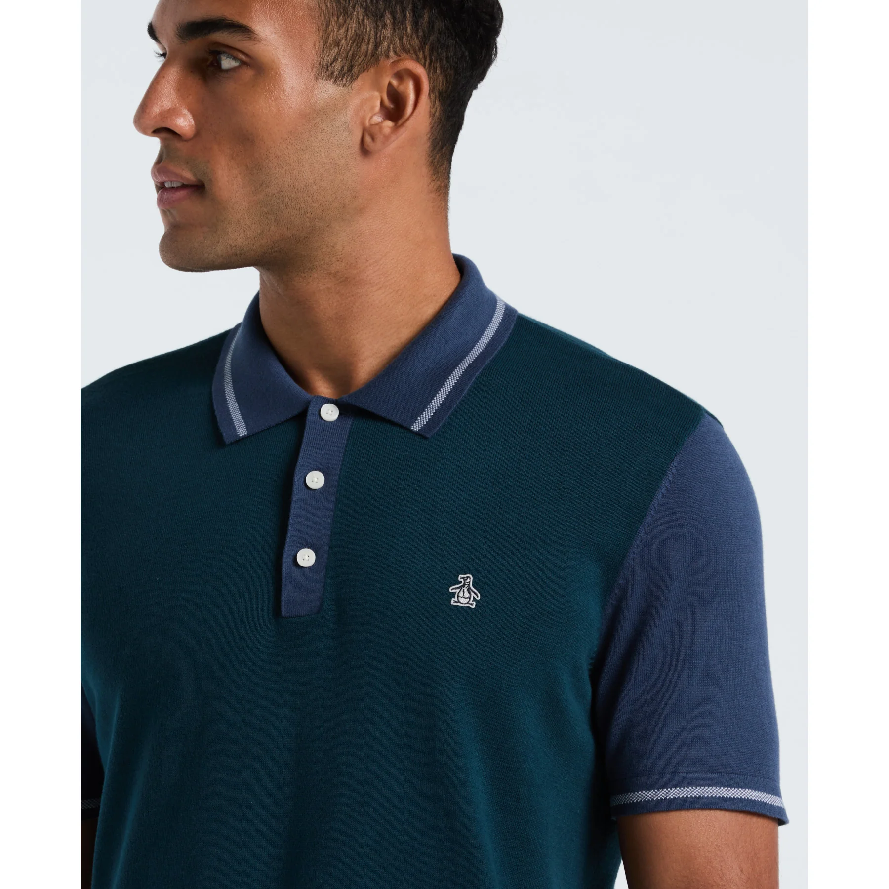 Colourblock Sweater Polo In Reflecting Pond - Image 3