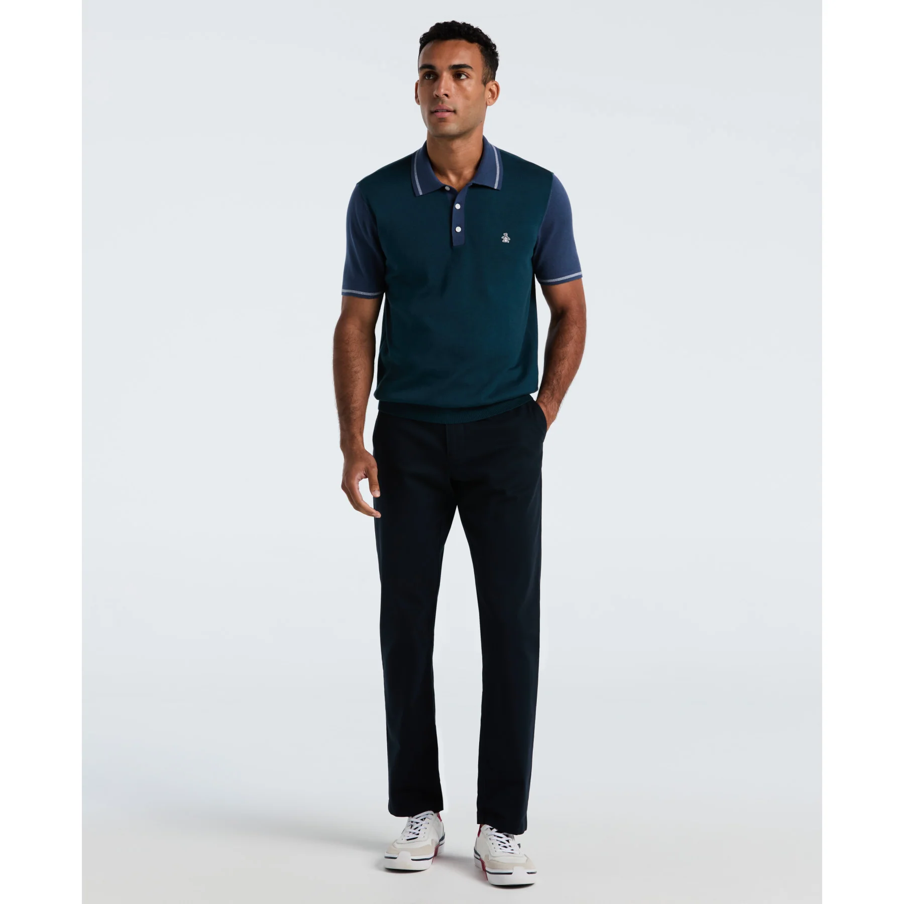 Colourblock Sweater Polo In Reflecting Pond - Image 4