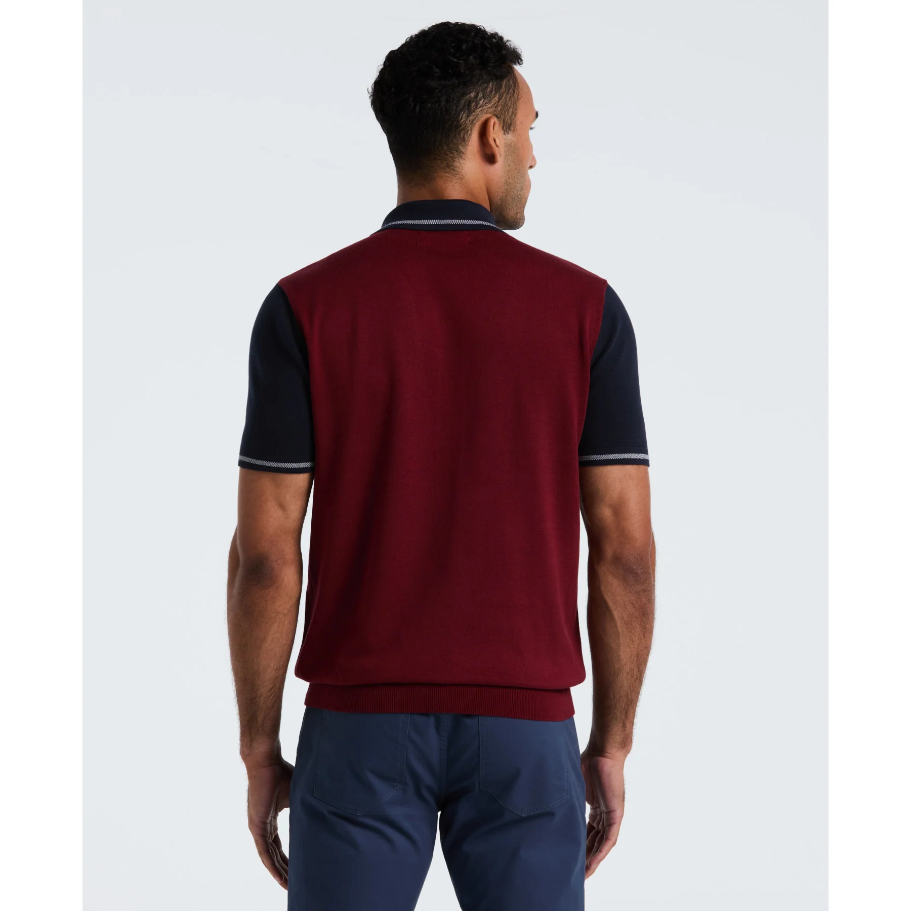 Colourblock Sweater Polo In Cabernet - Image 2