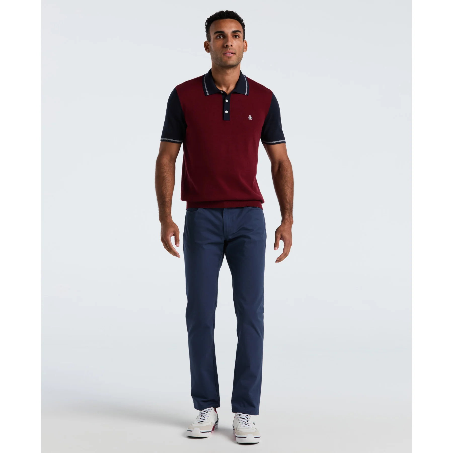 Colourblock Sweater Polo In Cabernet - Image 4