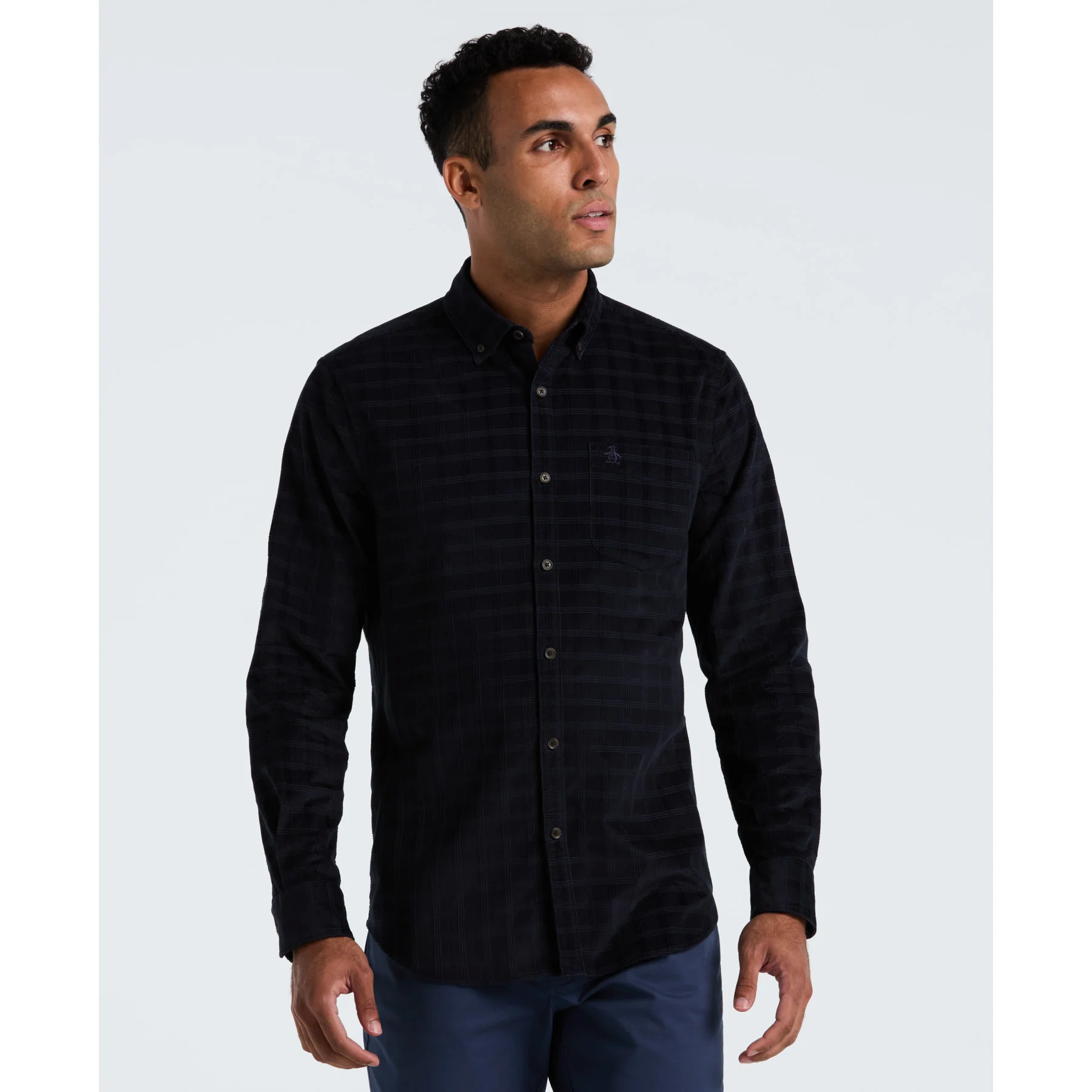 Corduroy Check Shirt In Dark Sapphire