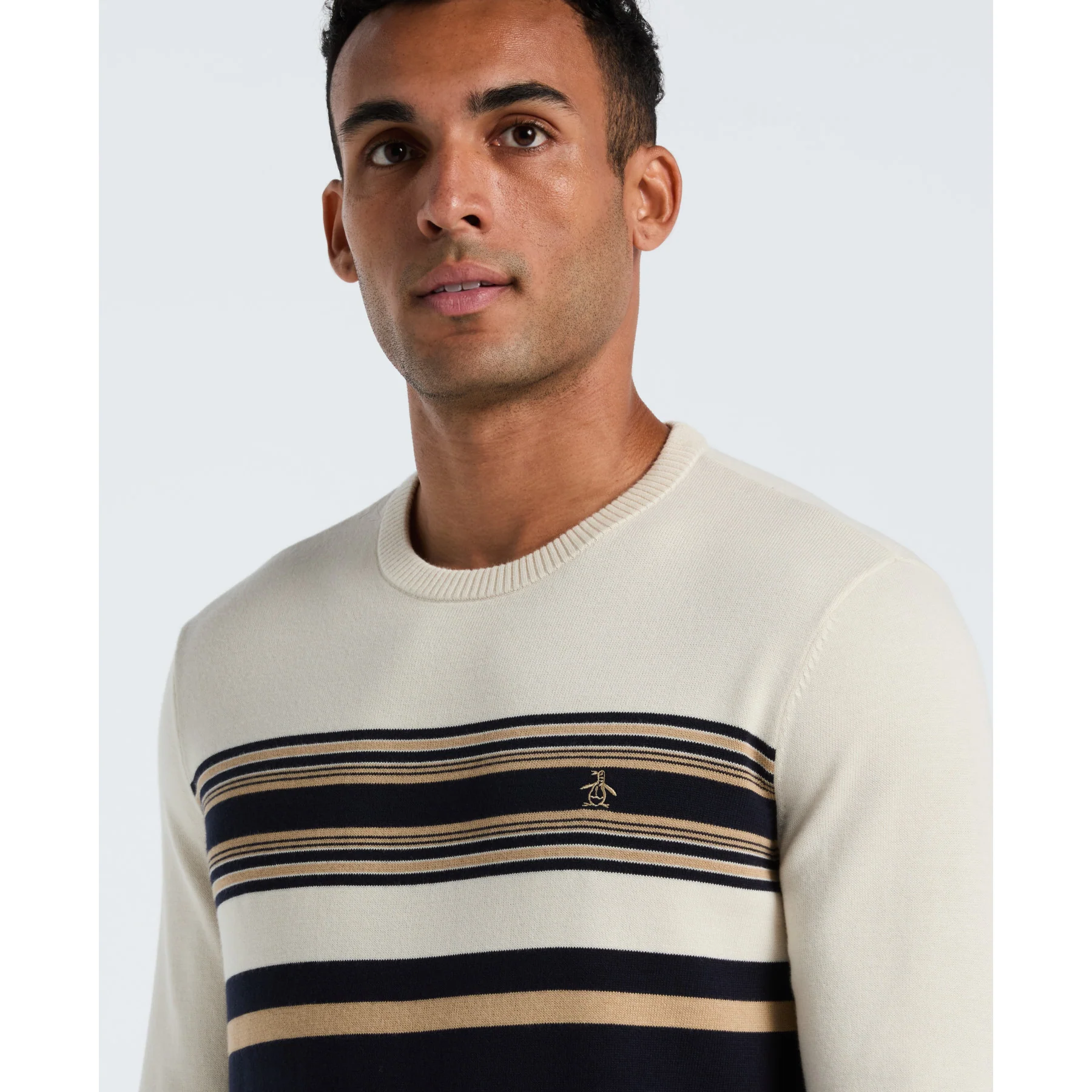 Cotton Engineered Stripe Sweater In Dark Sapphire - Image 3