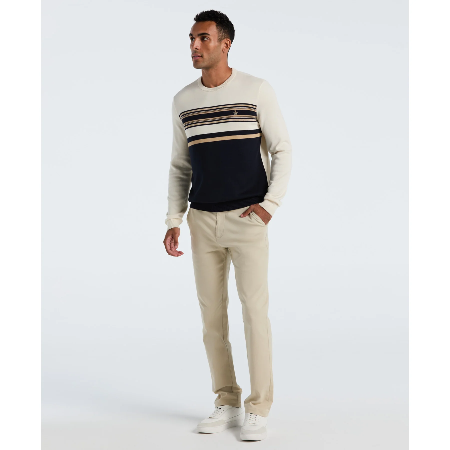 Cotton Engineered Stripe Sweater In Dark Sapphire - Image 4