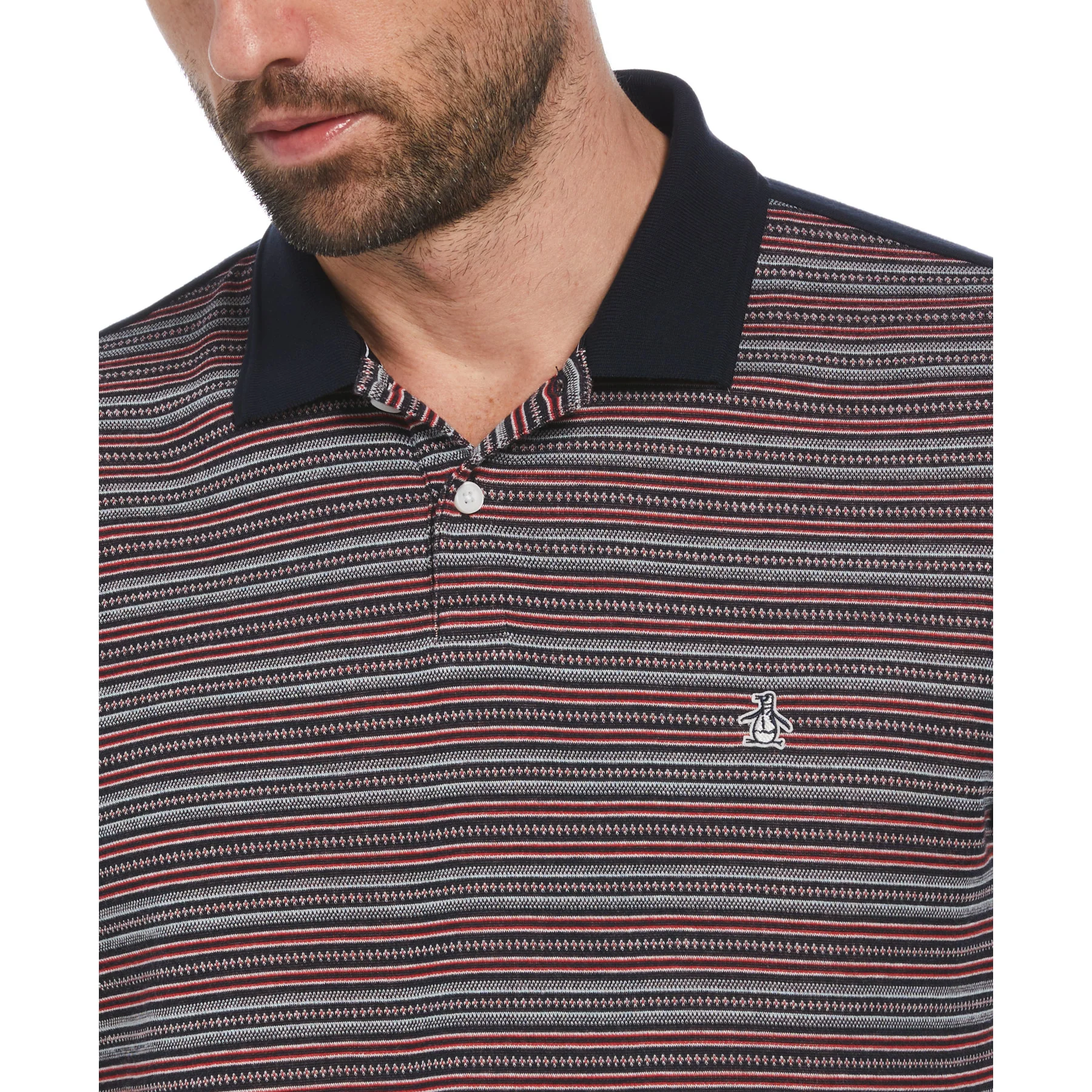 Cotton Novelty Jacquard Front Polo Shirt In Dark Sapphire - Image 3