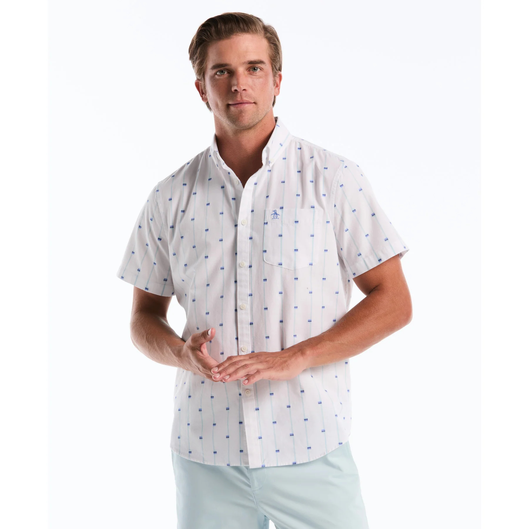 Cube Stripe Short Sleeve Shirt In Bright White