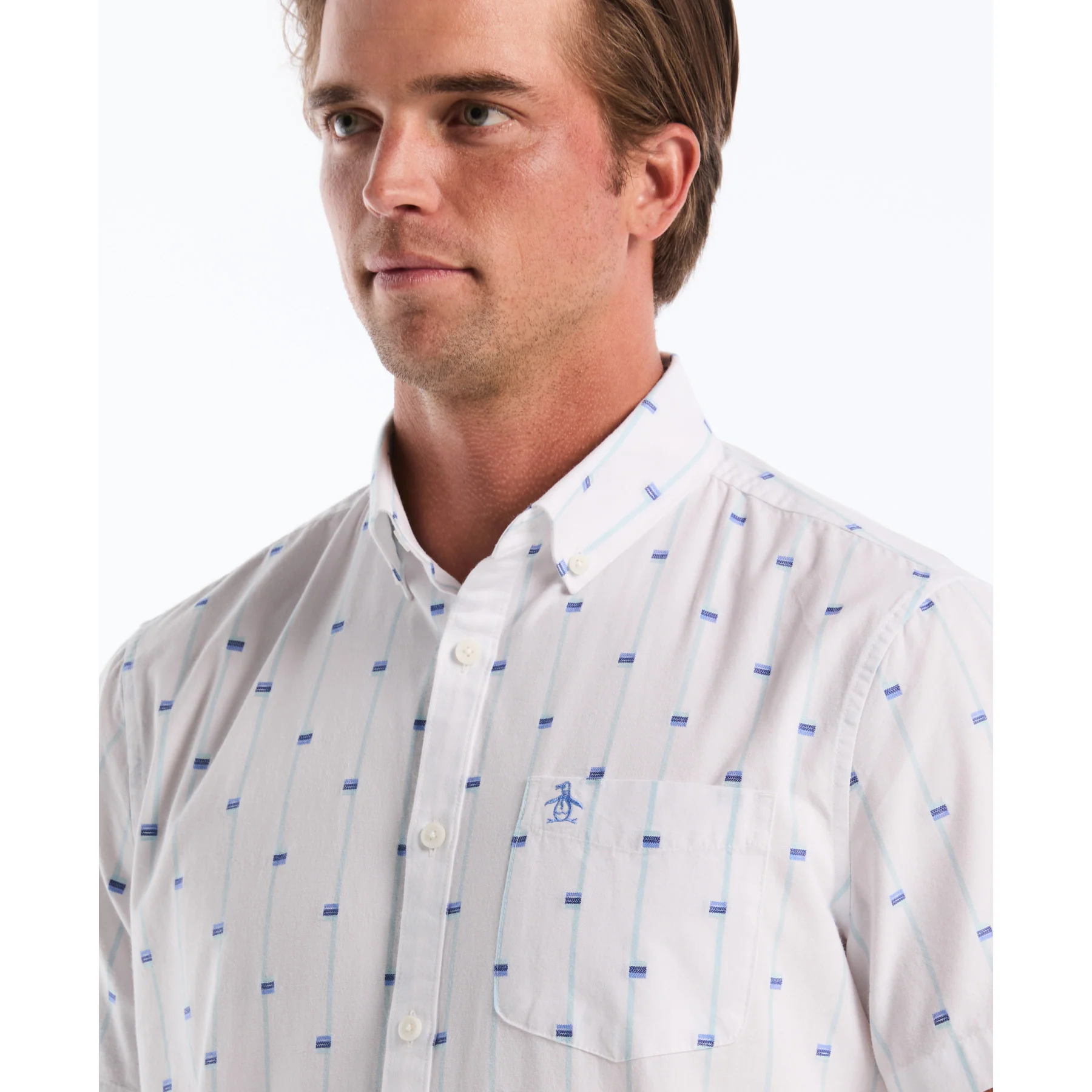 Cube Stripe Short Sleeve Shirt In Bright White - Image 3