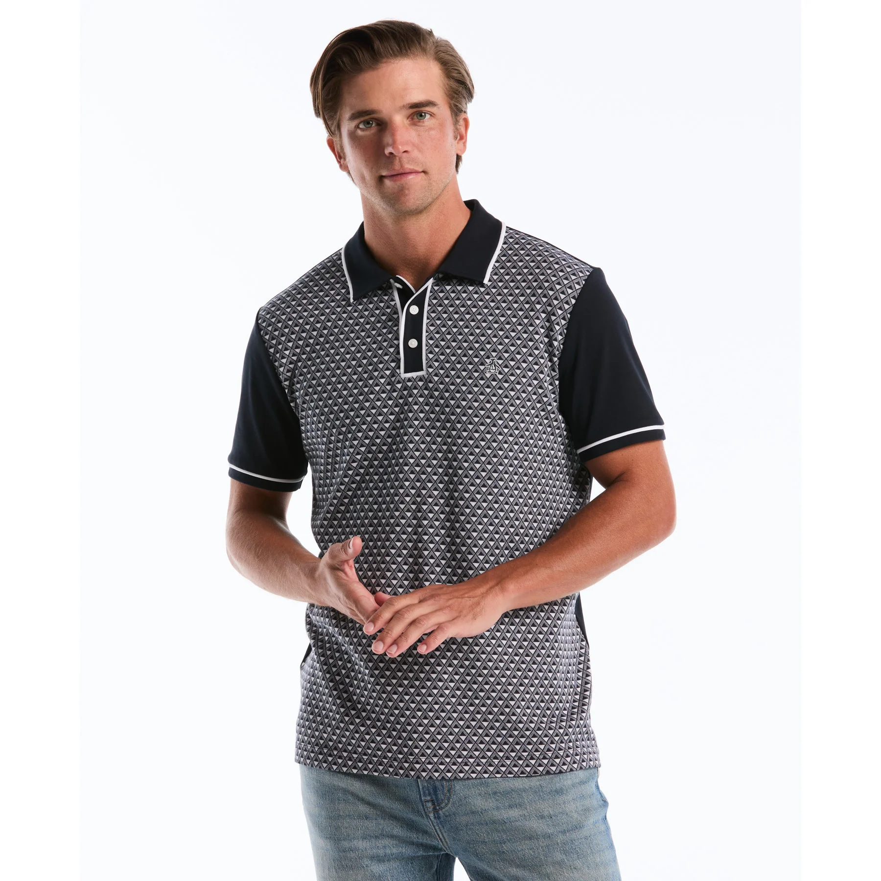 Diamond Jacquard Front Interlock Polo Shirt In Dark Sapphire