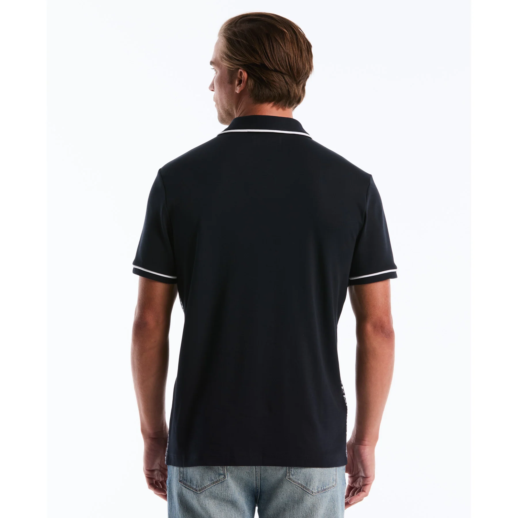 Diamond Jacquard Front Interlock Polo Shirt In Dark Sapphire - Image 2