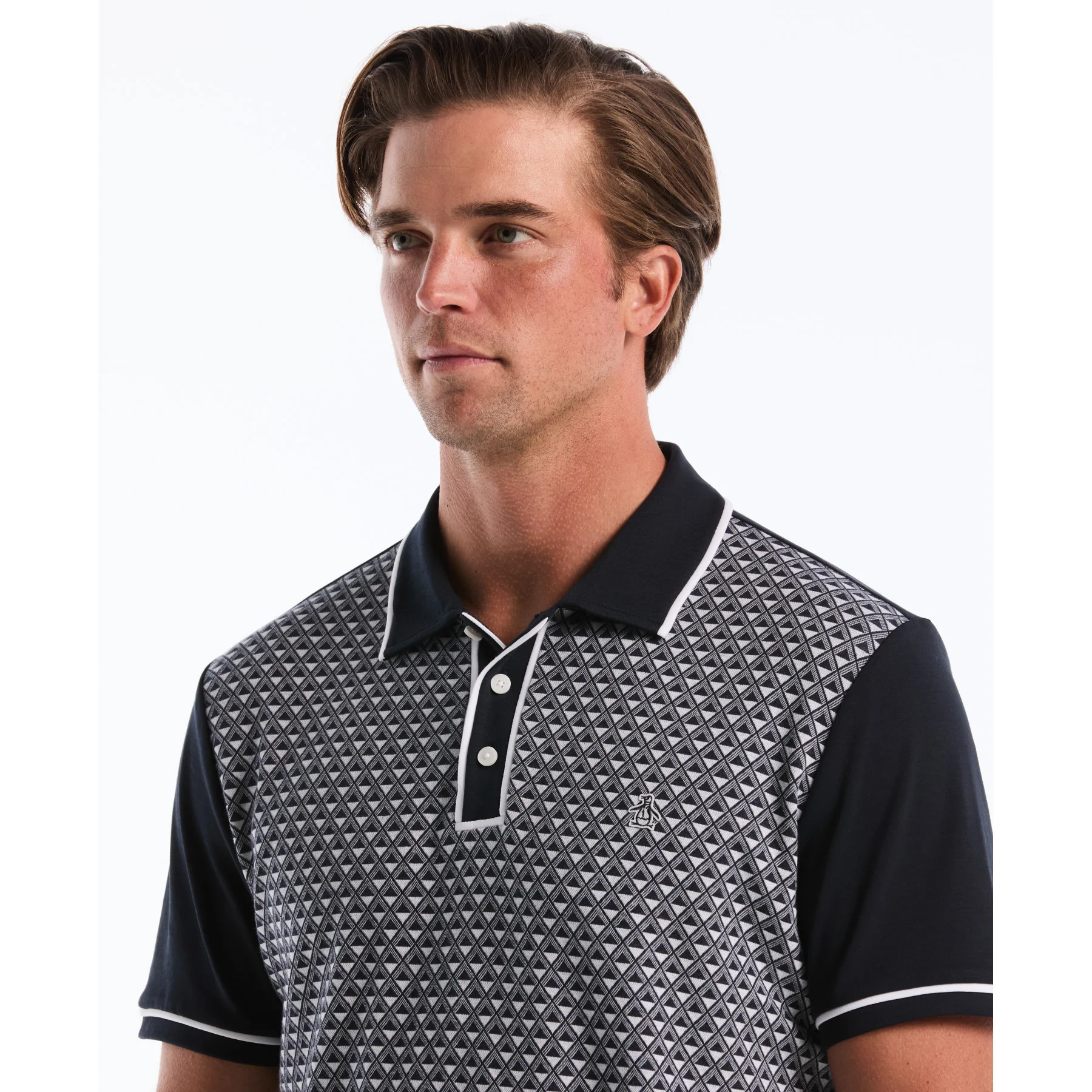 Diamond Jacquard Front Interlock Polo Shirt In Dark Sapphire - Image 3