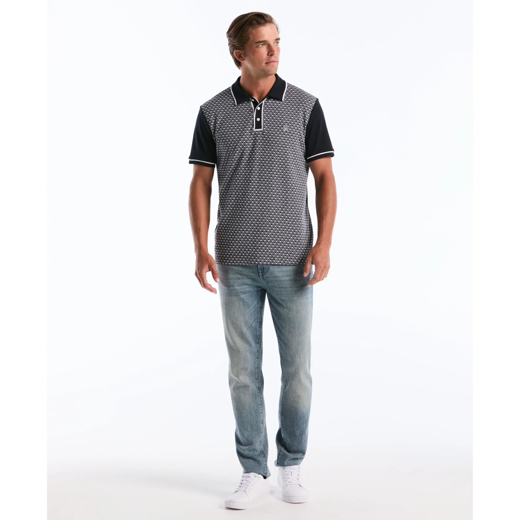 Diamond Jacquard Front Interlock Polo Shirt In Dark Sapphire - Image 4