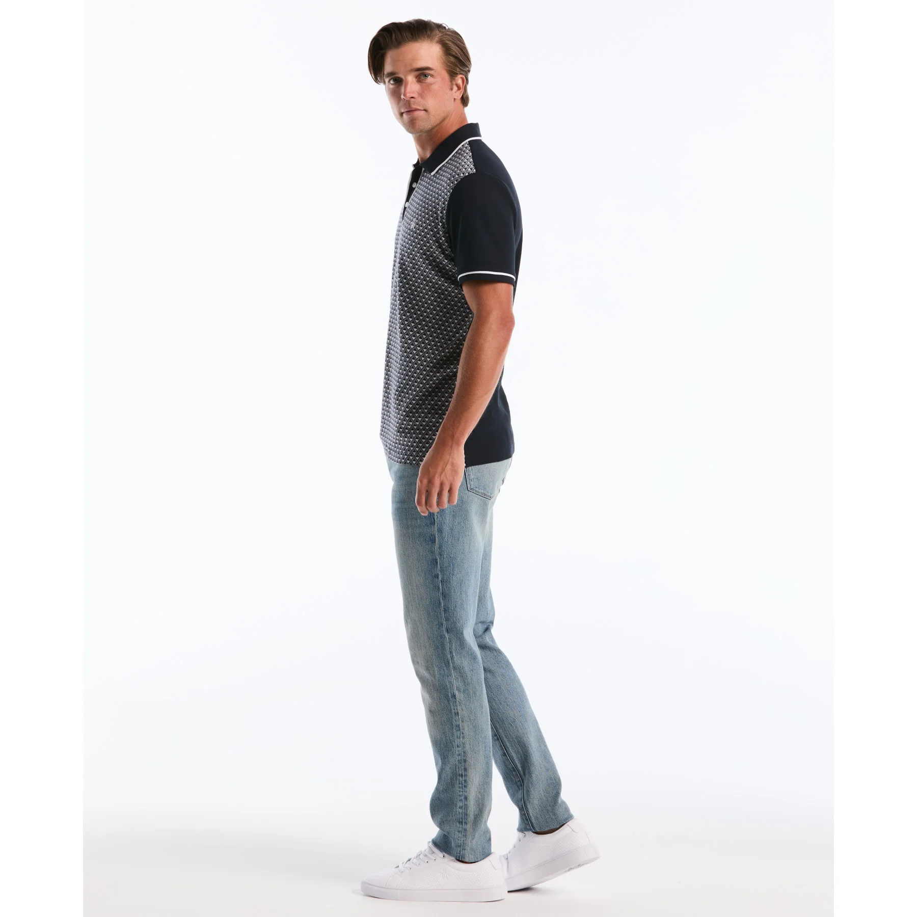 Diamond Jacquard Front Interlock Polo Shirt In Dark Sapphire - Image 5