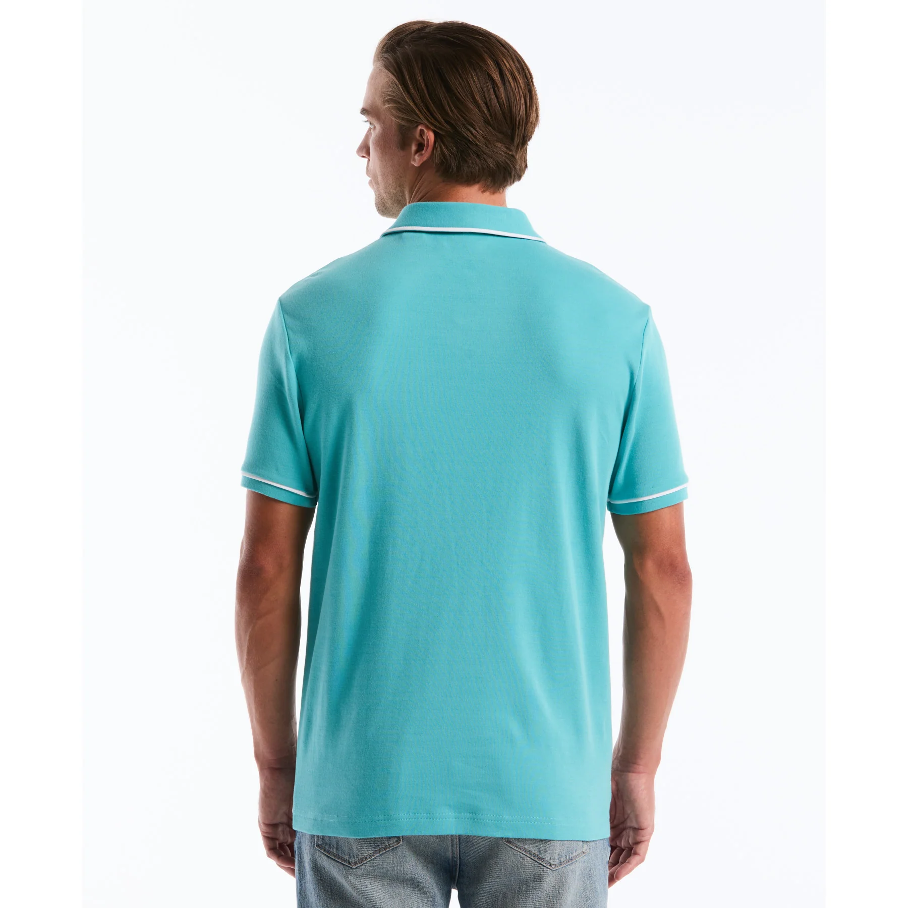 Diamond Jacquard Front Interlock Polo Shirt In Aquarelle - Image 2
