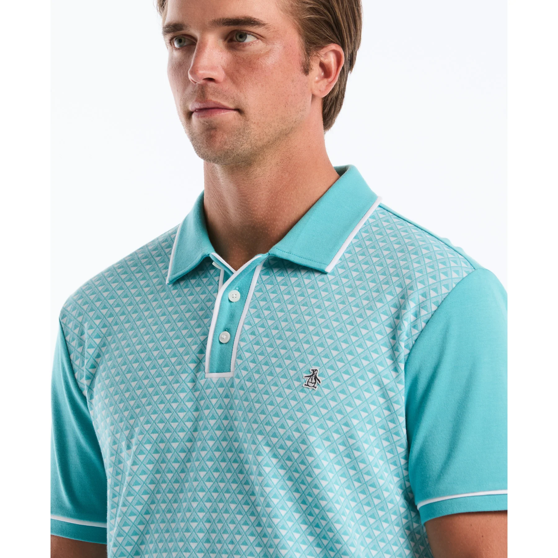 Diamond Jacquard Front Interlock Polo Shirt In Aquarelle - Image 3