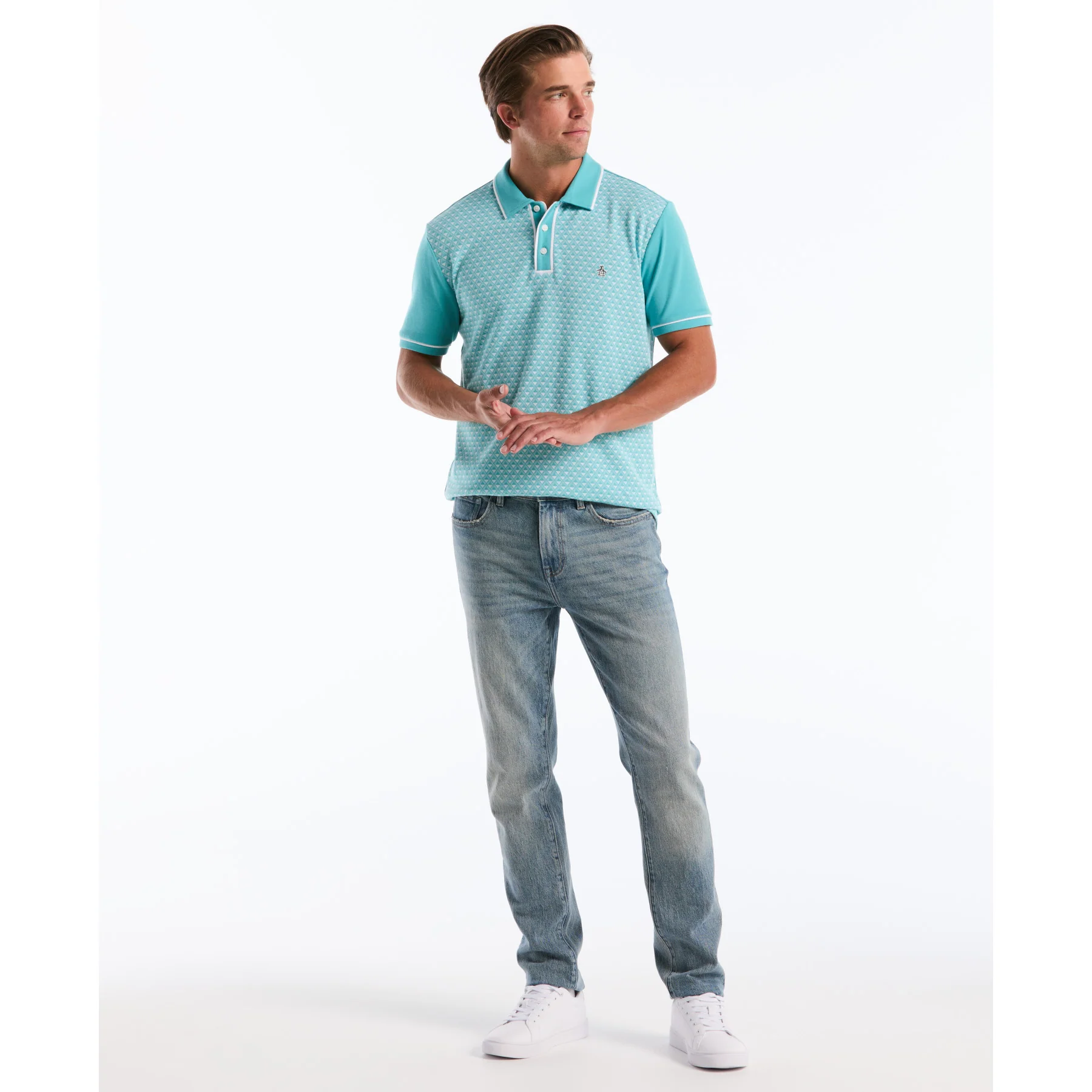 Diamond Jacquard Front Interlock Polo Shirt In Aquarelle - Image 4