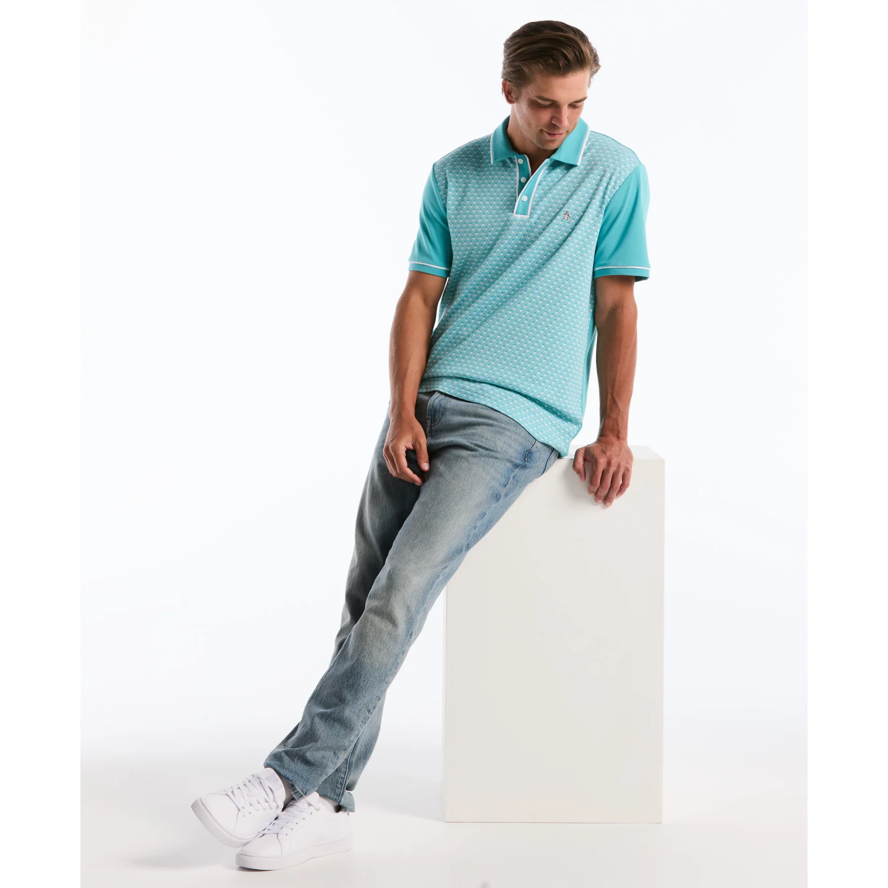 Diamond Jacquard Front Interlock Polo Shirt In Aquarelle - Image 5