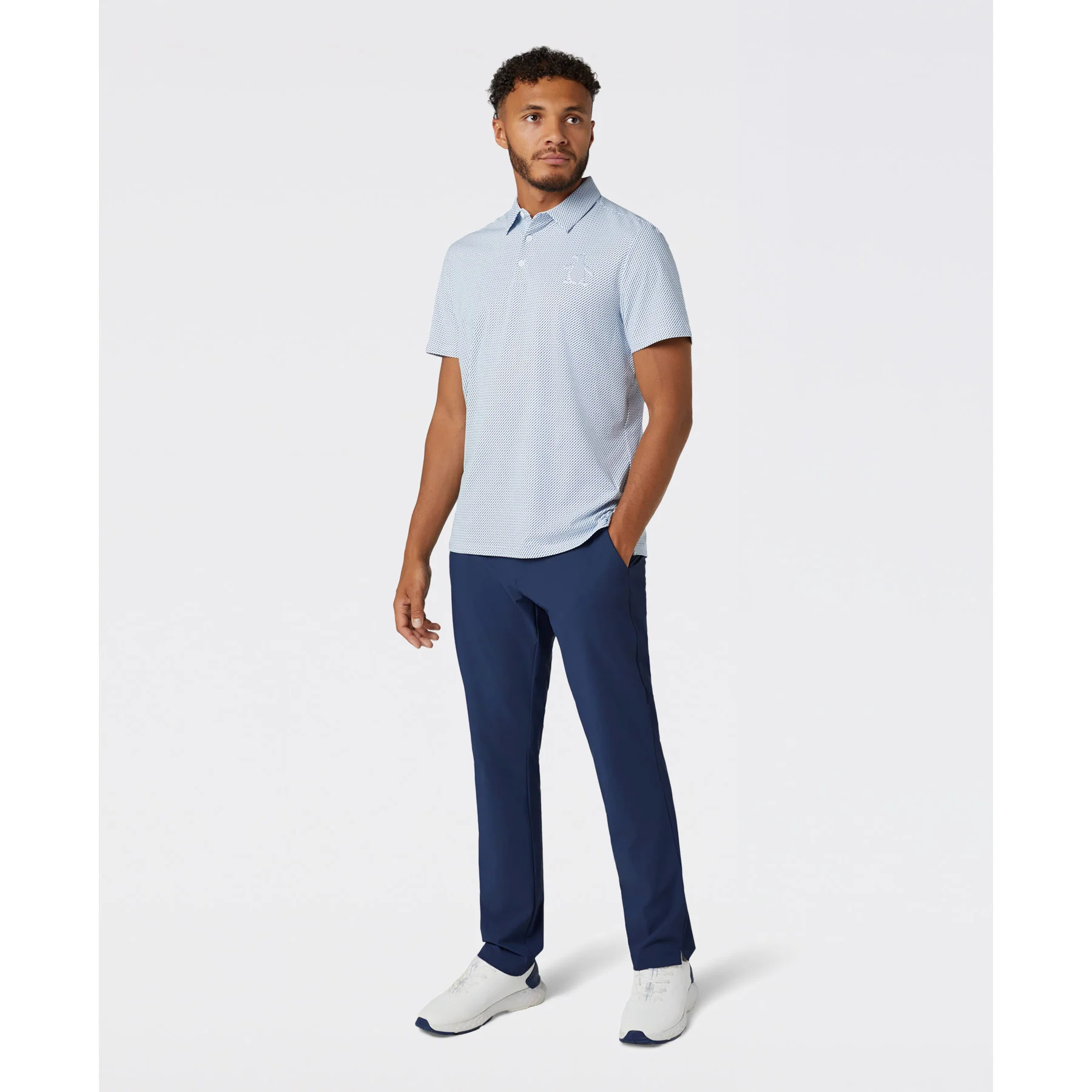 Dimensional Pete Tee Print Golf Polo In Bright White - Image 4