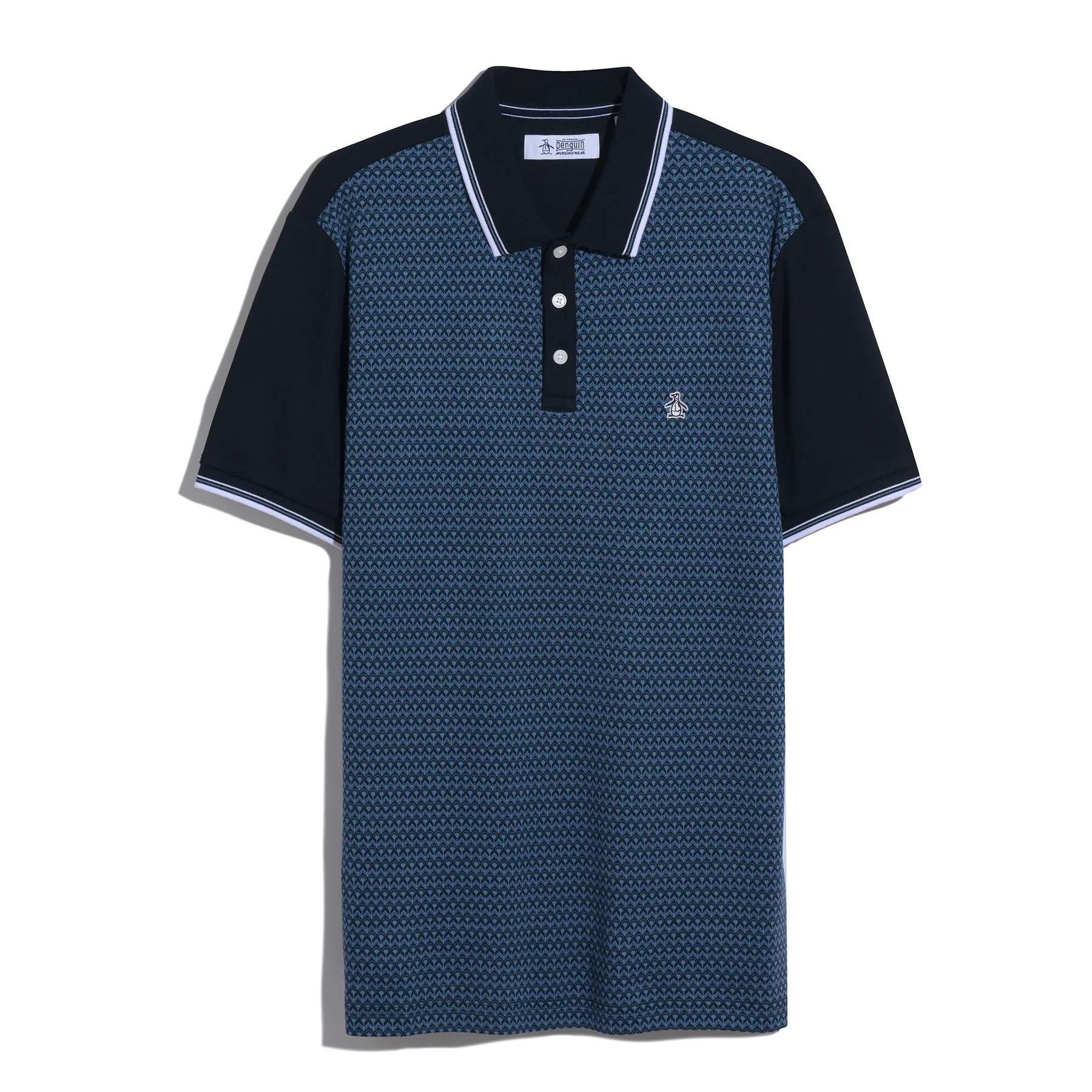 Ditsy Floral Print Polo Shirt In Dark Sapphire - Image 6