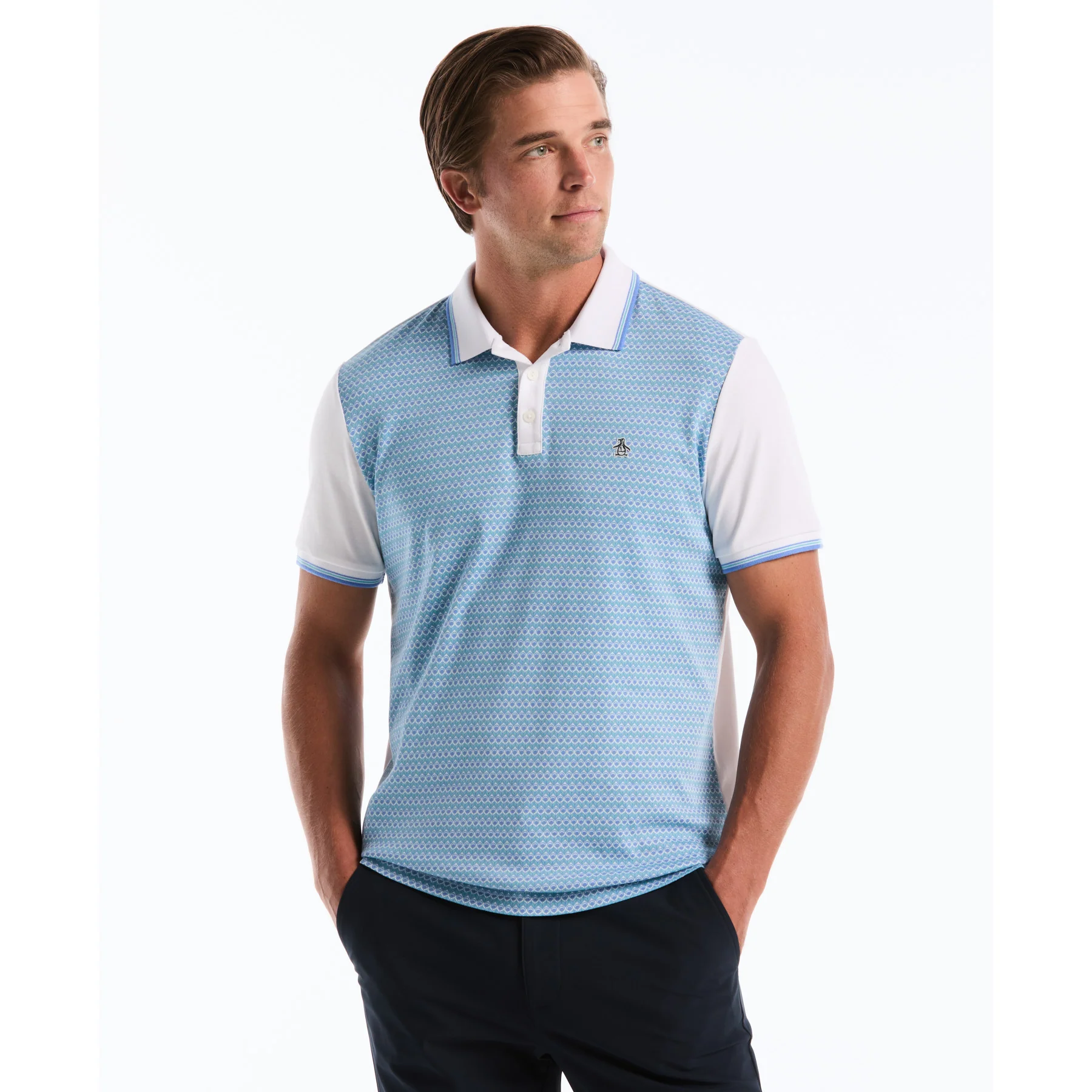 Ditsy Floral Print Polo Shirt In Bright White