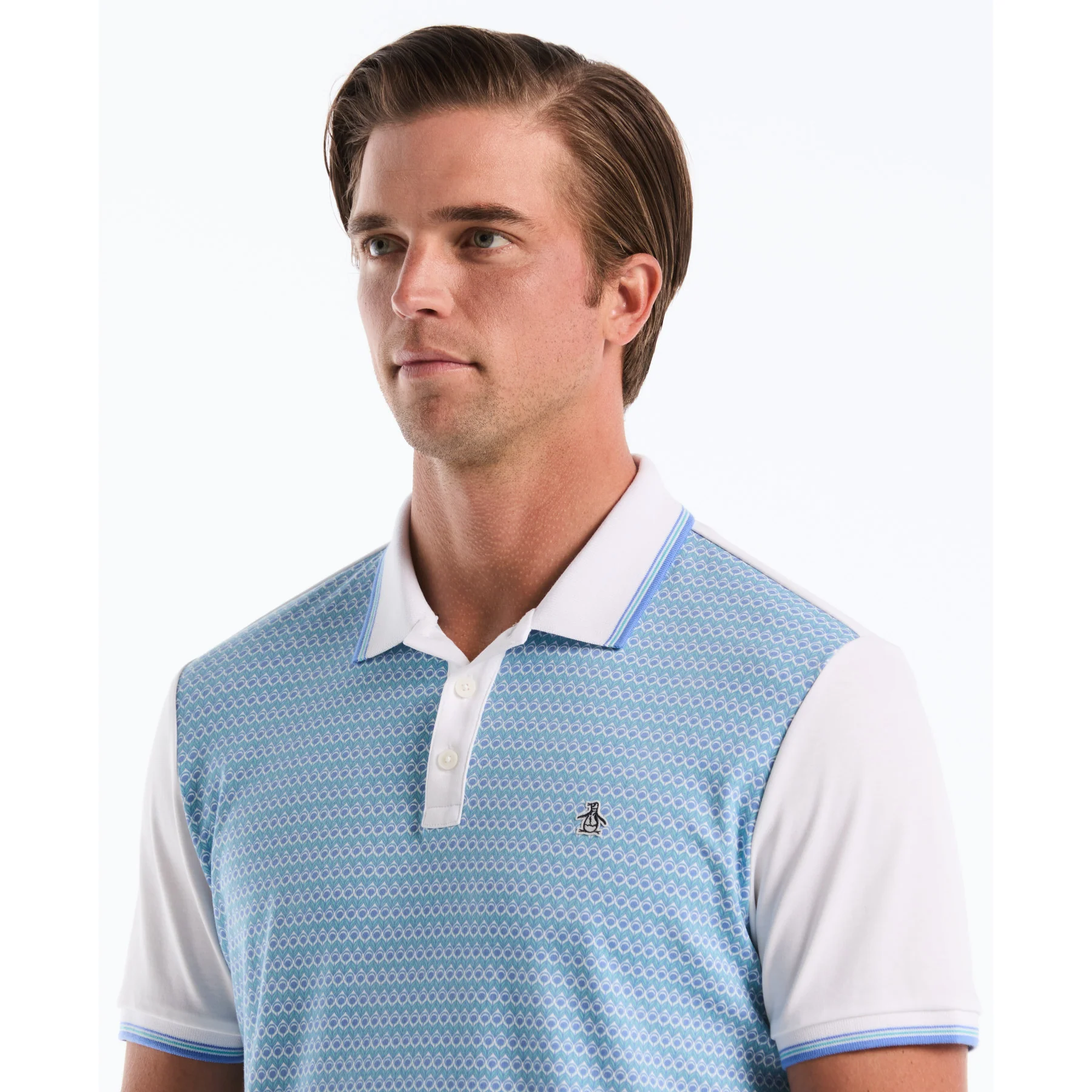 Ditsy Floral Print Polo Shirt In Bright White - Image 3
