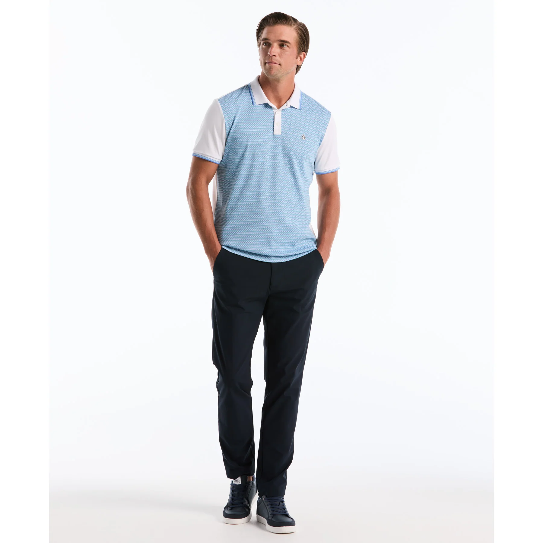 Ditsy Floral Print Polo Shirt In Bright White - Image 4