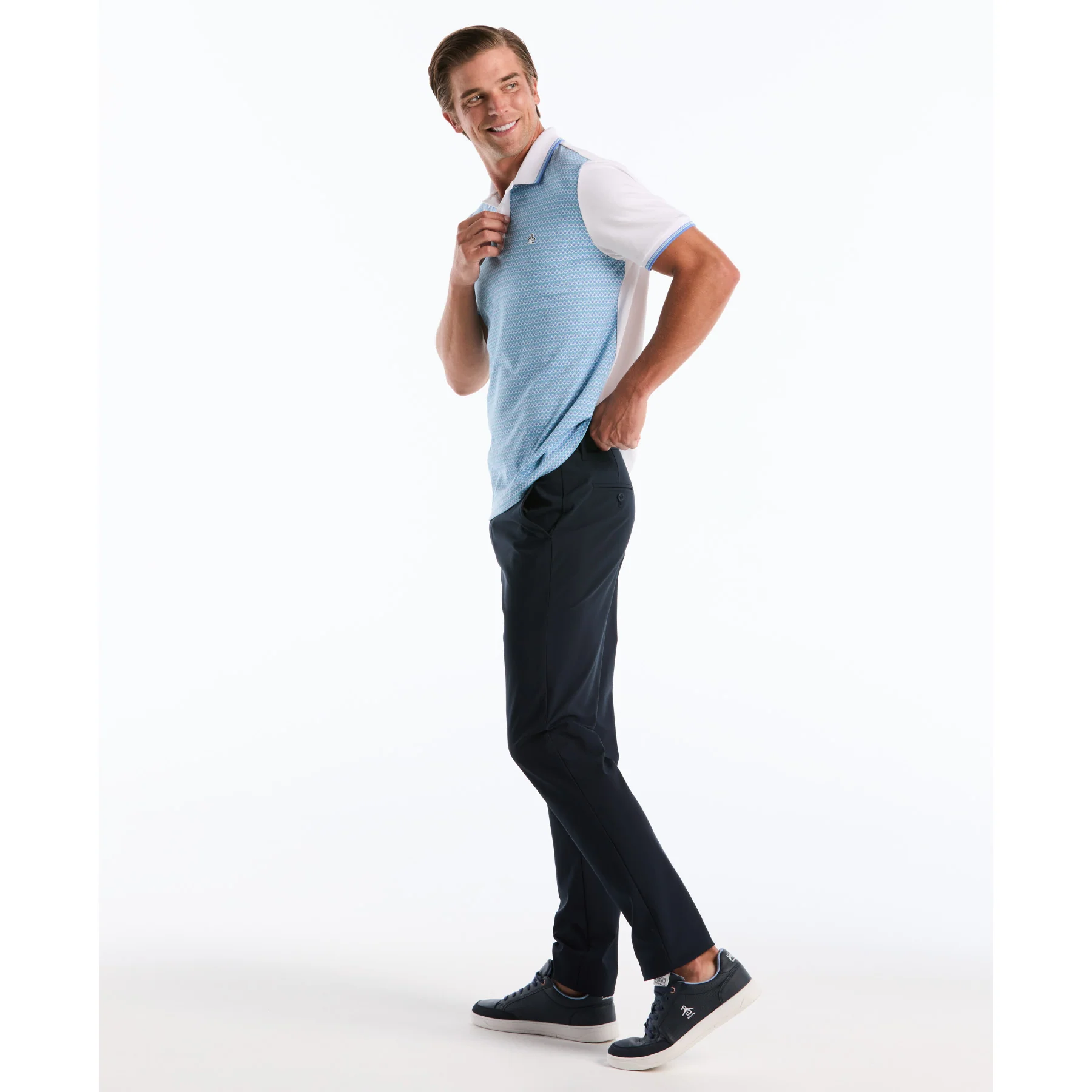 Ditsy Floral Print Polo Shirt In Bright White - Image 5