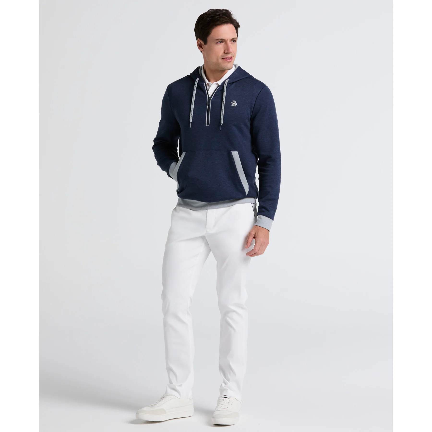 Earl Colour Block Golf Hoodie In Black Iris Bijou Heather - Image 4