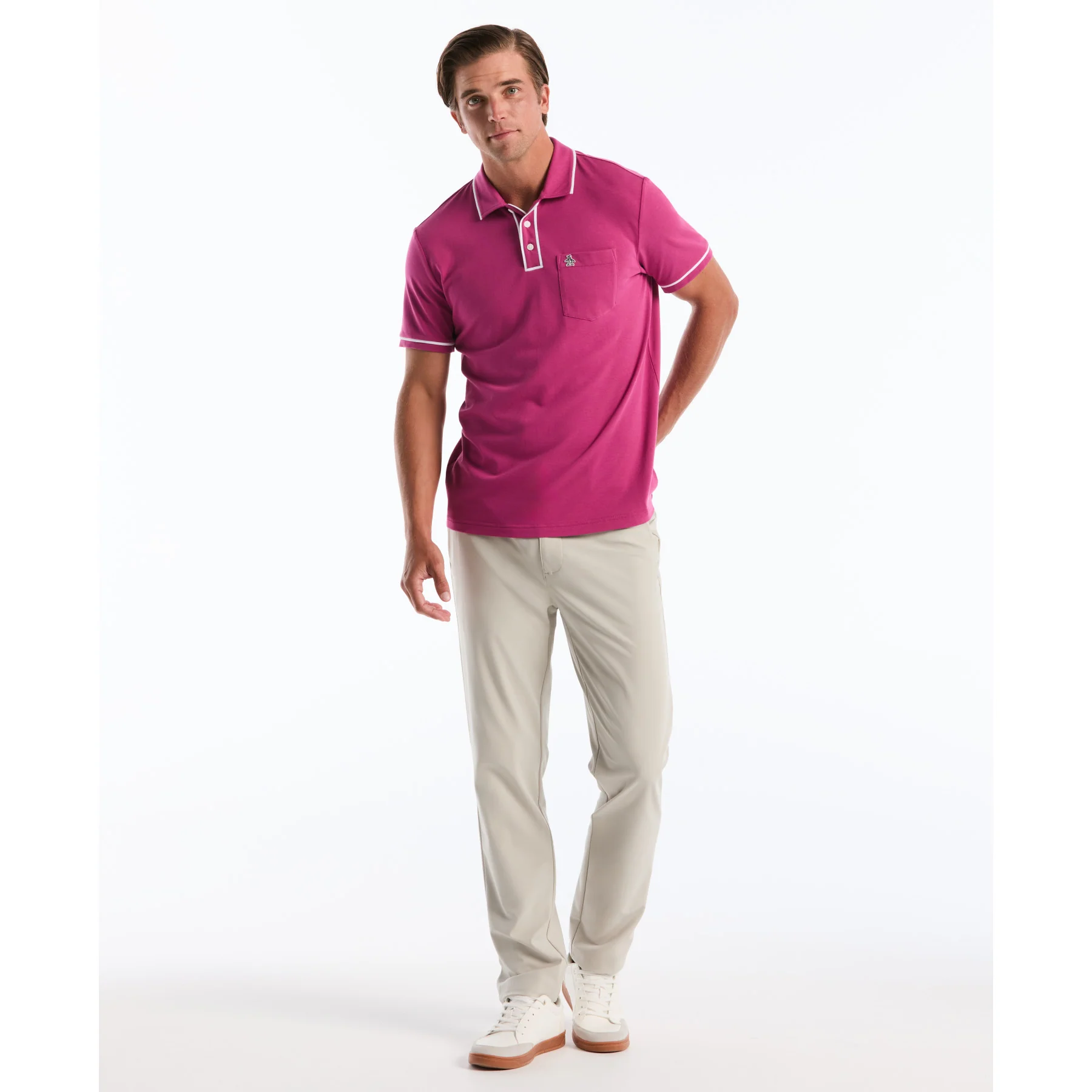 Earl Pique Polo Shirt In Magenta Haze - Image 4