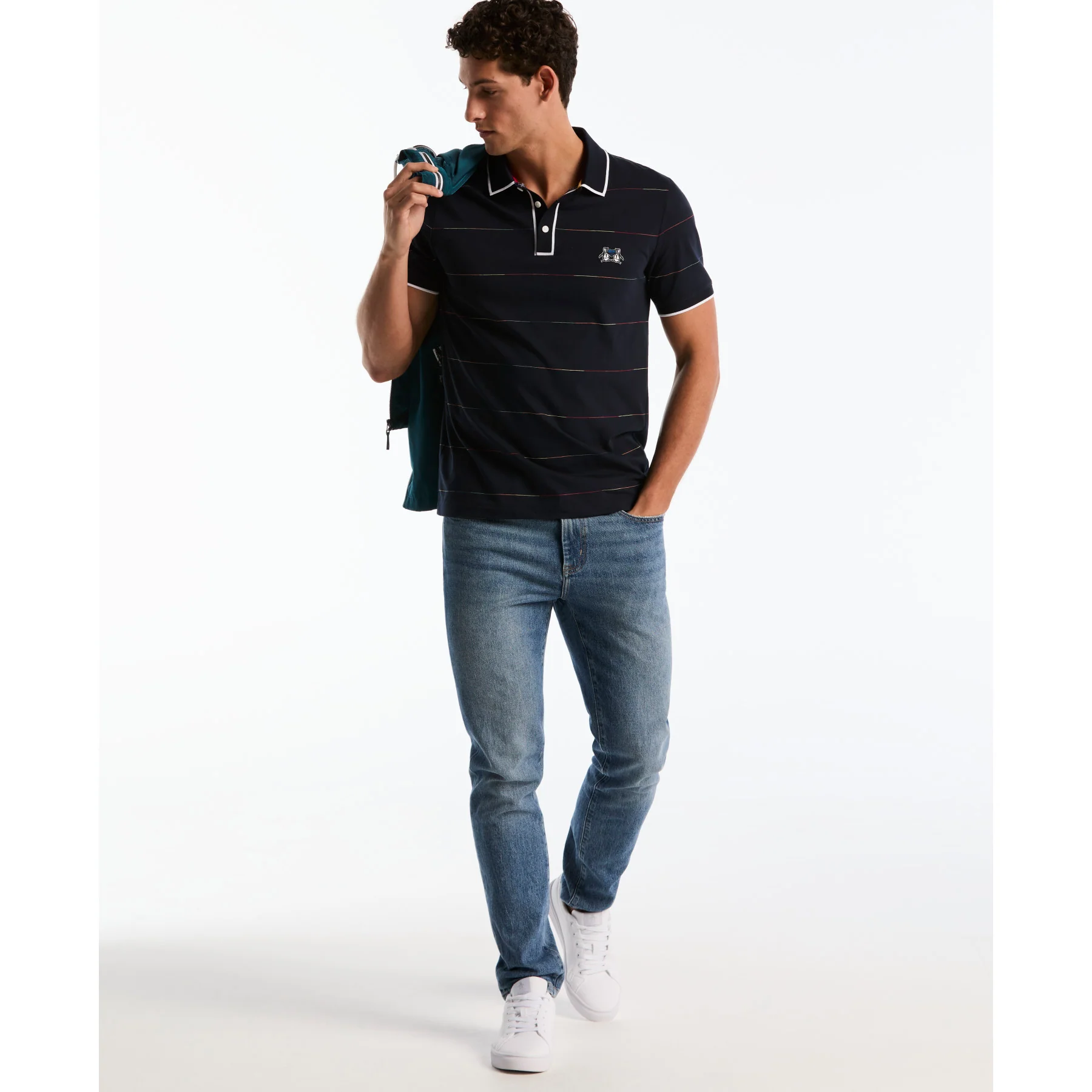 Earl Pride Stripe Polo Shirt In Dark Sapphire - Image 5