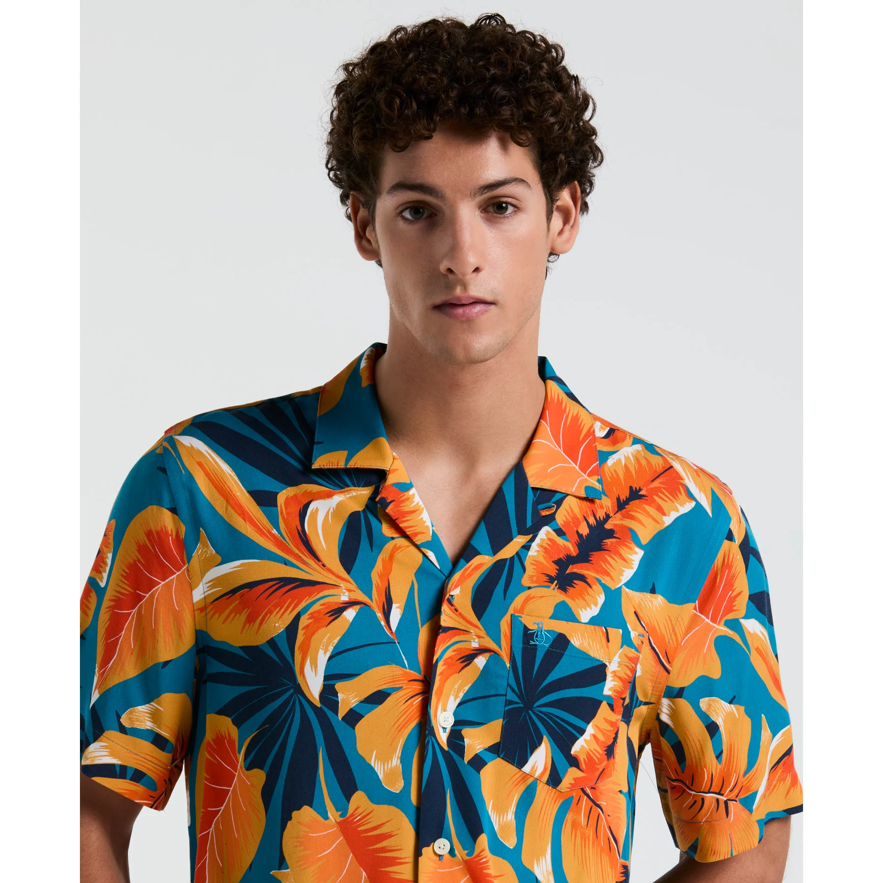 Ecovero™ Tropical Leaf Print Short Sleeve Shirt In Mosaic Blue - Image 3
